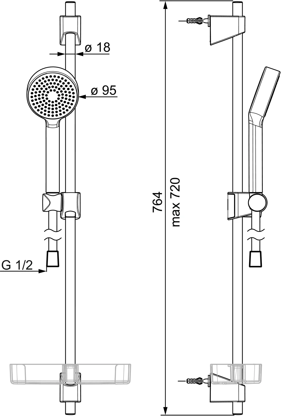 HansaBASICJET Wandstangen-Brausenset 4478, 1-strahlig d 95 mm DN15 Chrom