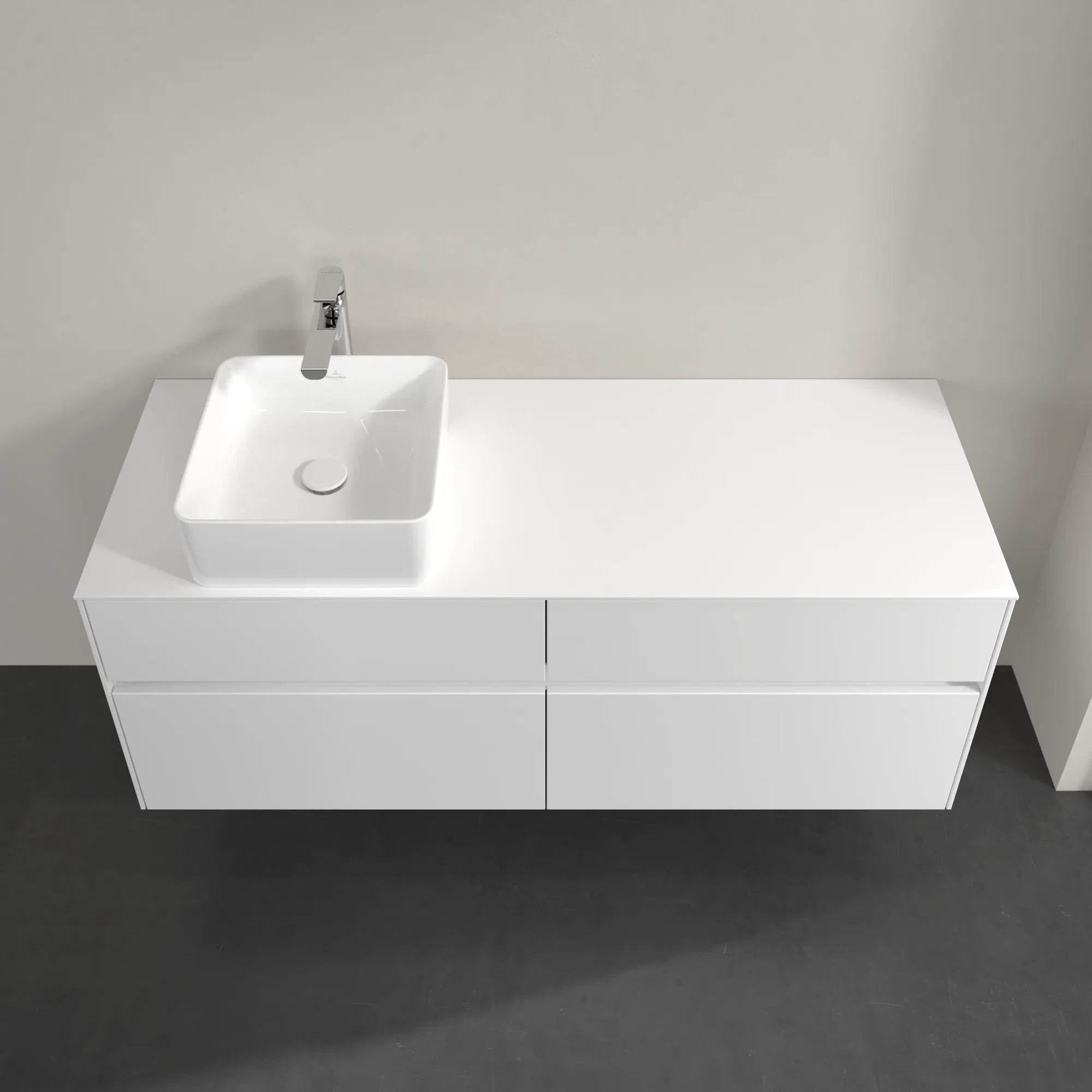 Villeroy & Boch Waschtischunterschrank „Collaro“ 1400 × 548 × 500 mm Glossy White, ohne Beleuchtung, für Becken links
