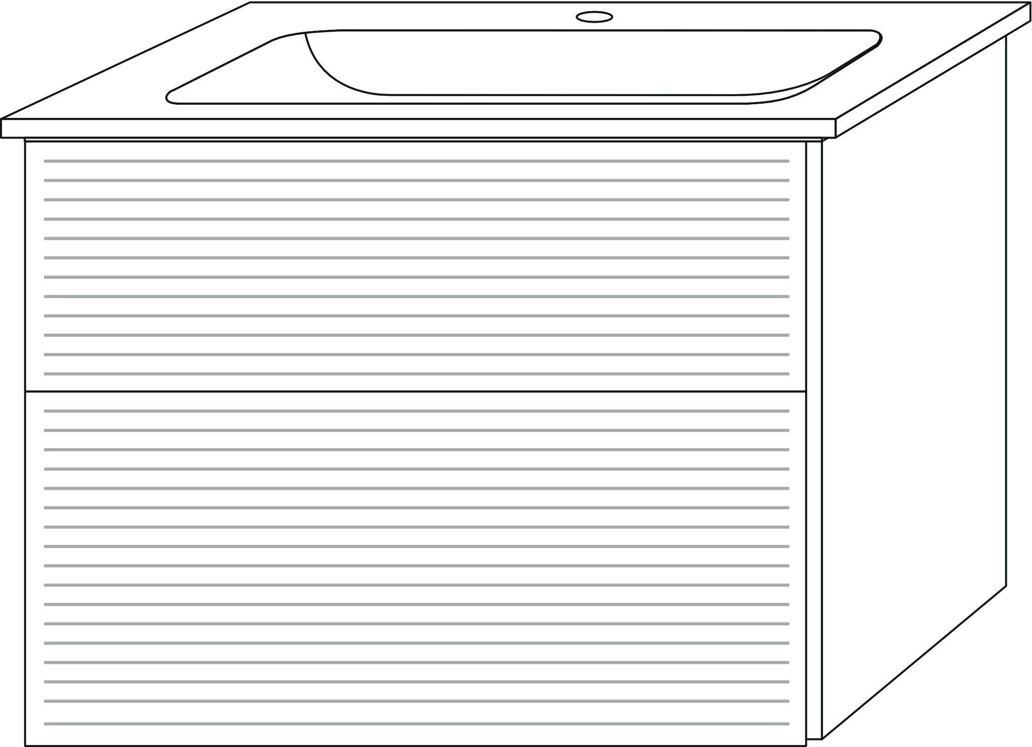 Set „3way“ Struktur 75,5 × 47,7 × 59,1 cm in Eiche Tabak, mit Hahnlochbohrung, Becken mittig