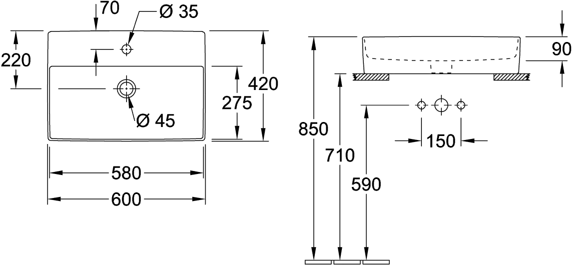 Villeroy & Boch Aufsatzwaschtisch aus TitanCeram „Memento 2.0“ 600 × 420 × 140 mm, mit Hahnlochbohrung, Hahnlochposition mittig in Pure Black Villeroy & Boch Aufsatzwaschtisch aus TitanCeram „Memento 2.0“ 600 × 420 × 140 mm, mit Hahnlochbohrung, Hahnlochposition mittig in Pure Black