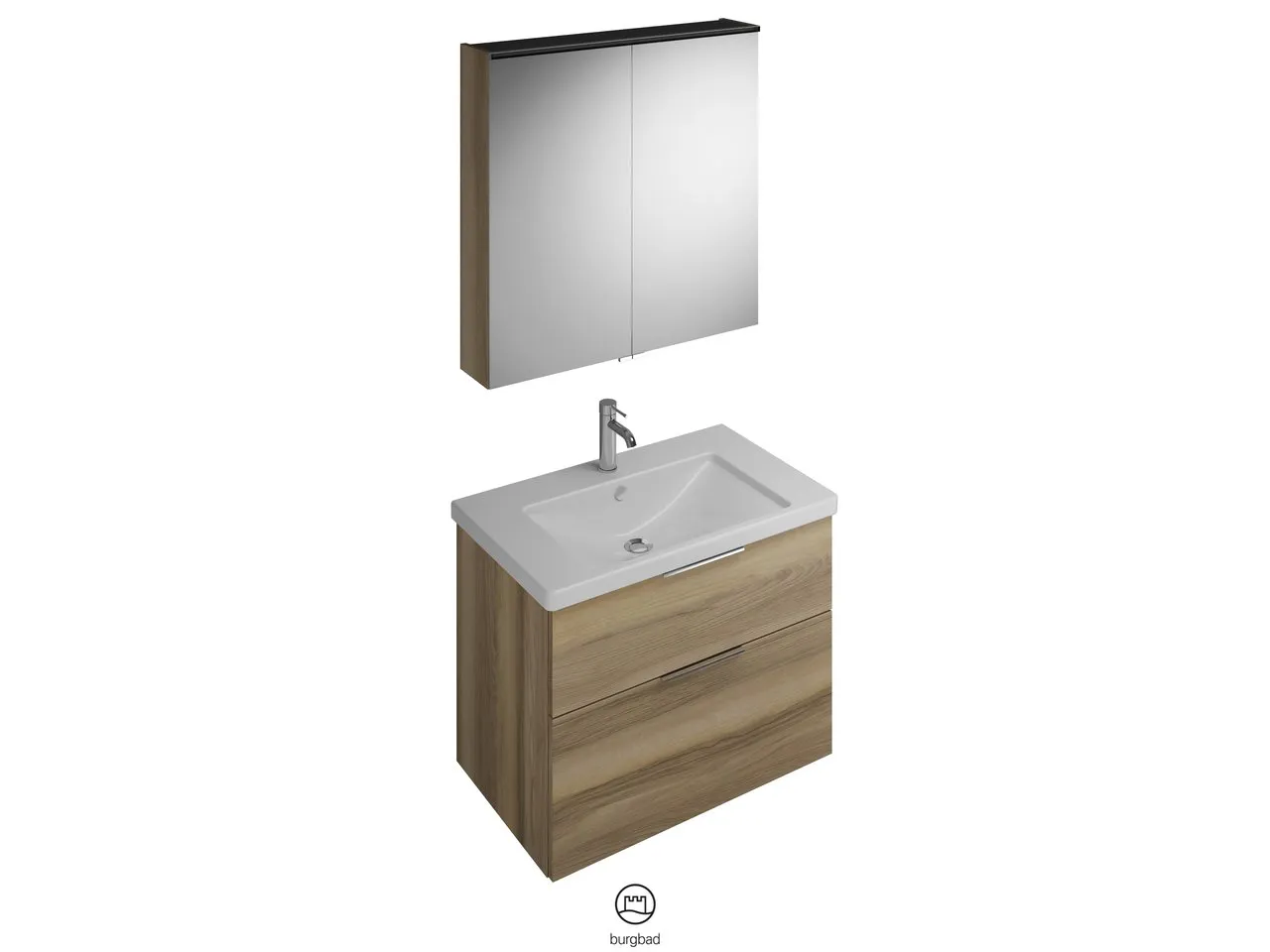 burgbad Badmöbelset Keramik-Waschtisch inkl. Waschtischunterschrank und Spiegelschrank „Eqio“ 83 cm Griffleiste, Schwarz Matt, in Grau Hochglanz burgbad Badmöbelset Keramik-Waschtisch inkl. Waschtischunterschrank und Spiegelschrank „Eqio“ 83 cm Griffleiste, Schwarz Matt, in Grau Hochglanz