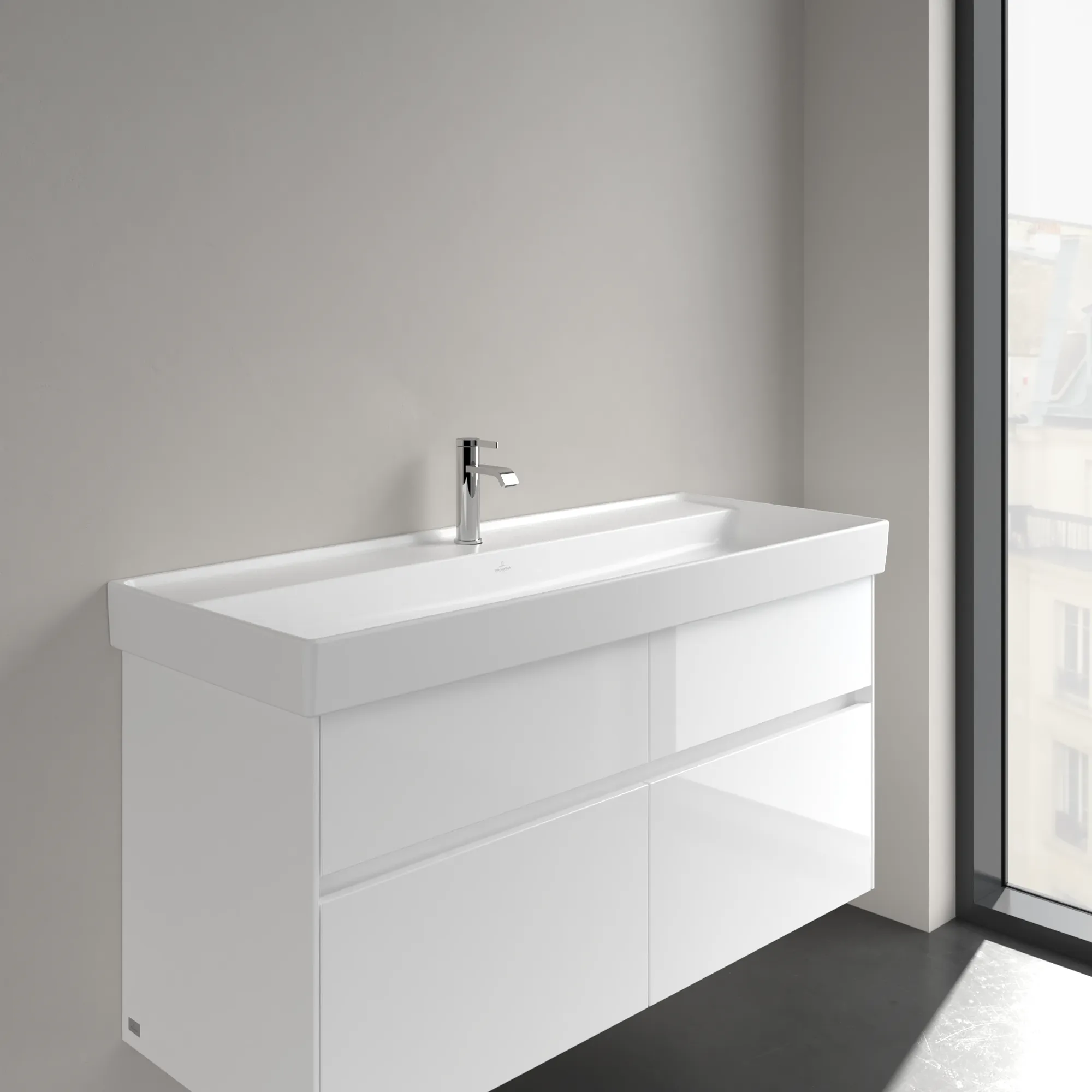 Villeroy & Boch Schrankwaschtisch aus TitanCeram „Collaro“ 1200 × 470 × 160 mm, mit Hahnlochbohrung, Hahnlochposition mittig in Stone White
