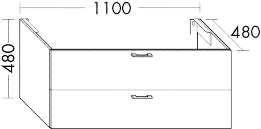 Waschtischunterschrank Sys30 von burgbad – 1 Schublade oben, 1 Auszug unten, 480 mm tief, inkl. Raumsparsiphon und Metallkonsolen, Maße: 1100 x 480 x 480 mm