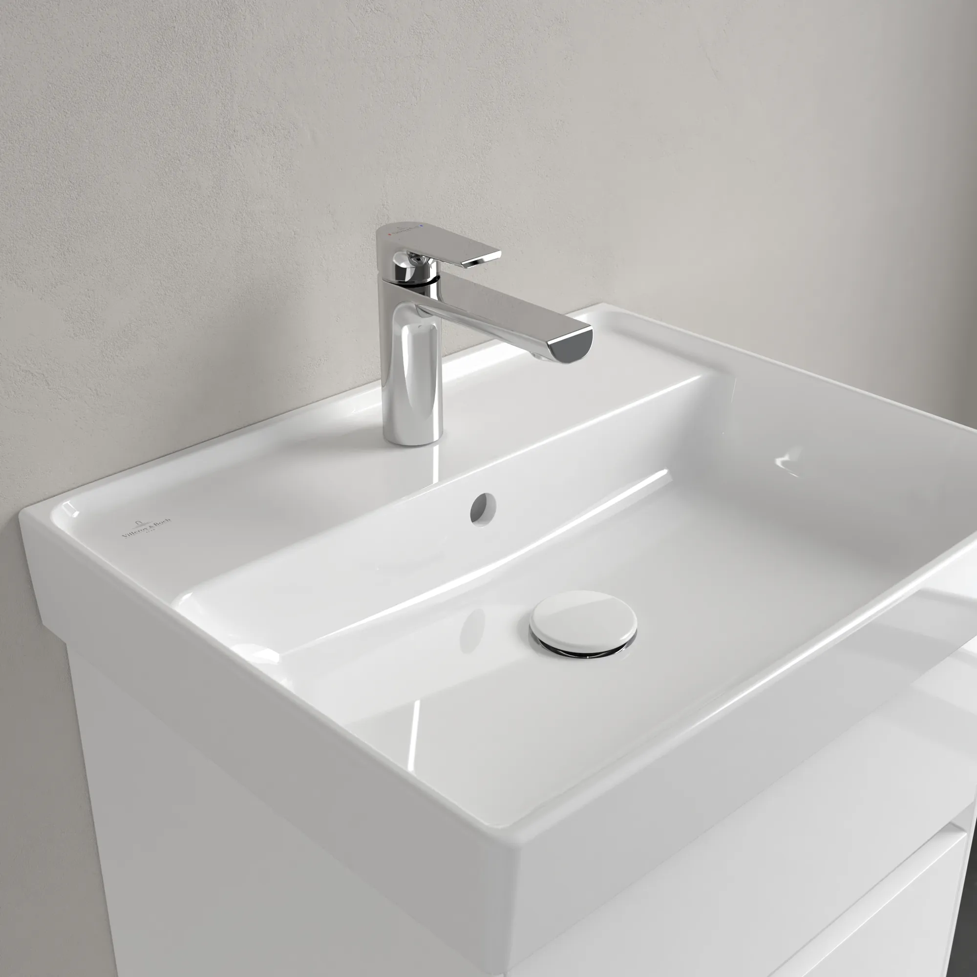 Villeroy & Boch Collaro Wandwaschbecken, 550x440x160mm, weiß Alpin CeramicPlus, Rechteckform mit Überlauf, TitanCeram Material