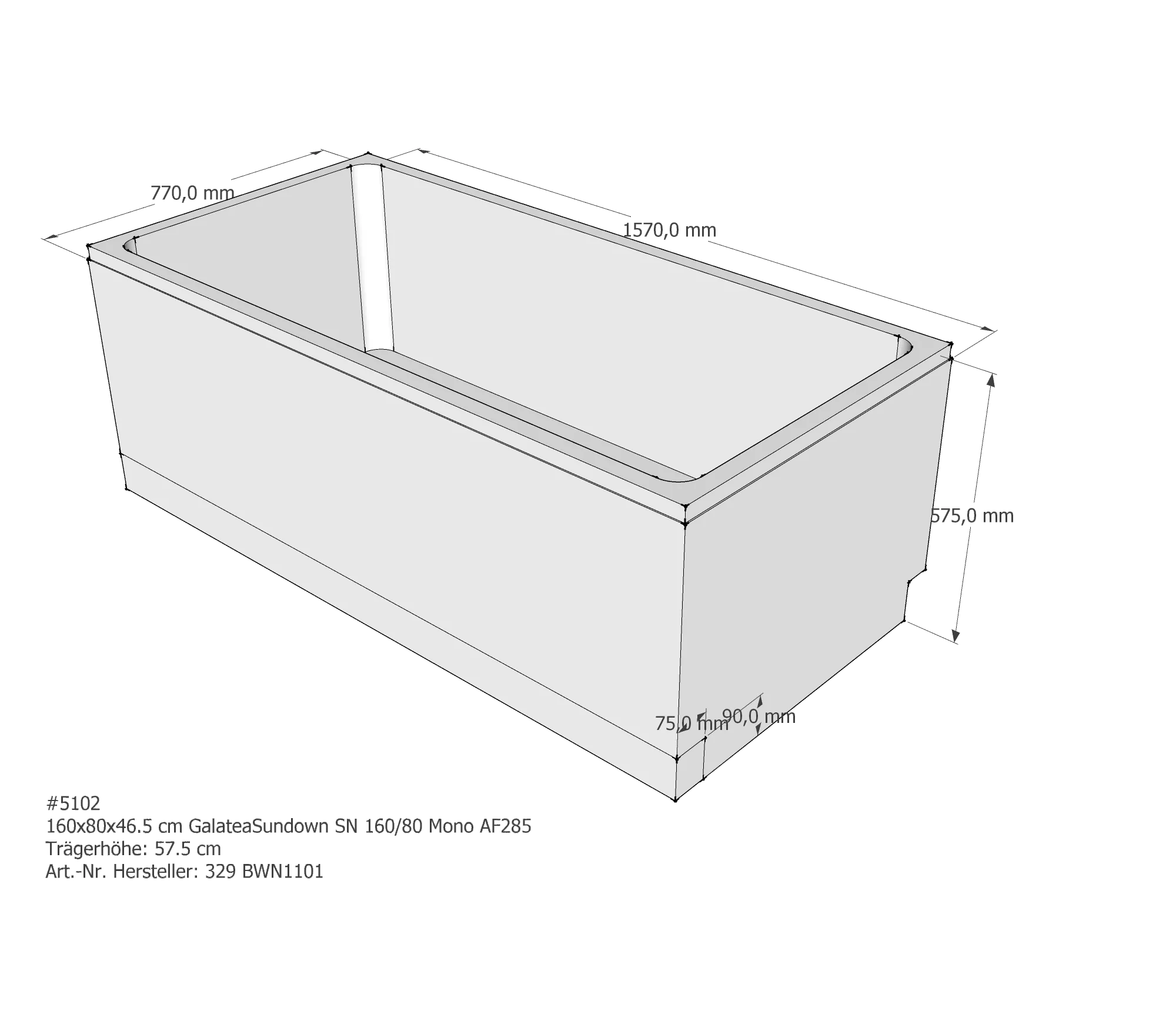 Badewannenträger für Galatea Sundown 160 × 80 × 46,5 cm
