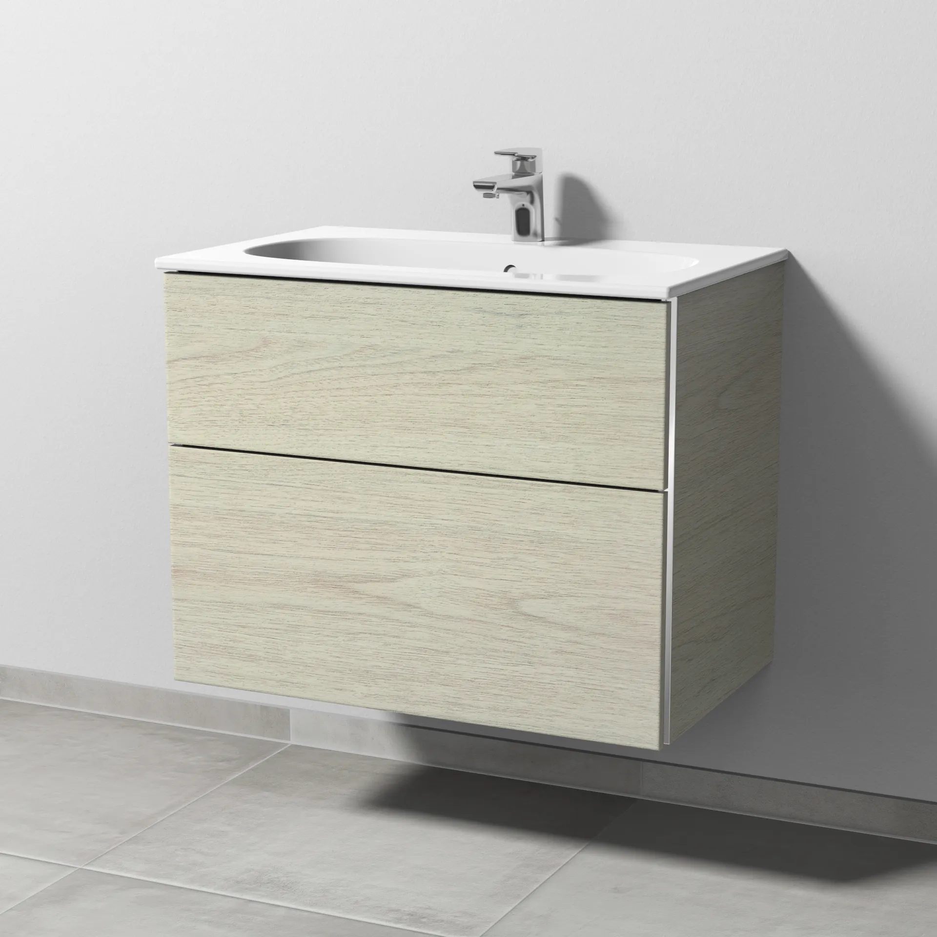 Sanipa Waschtischunterschrank „3way“ passend zu Keramik-Waschtische Acanto Slim von Geberit 730 × 582 × 467 mm in White Oak