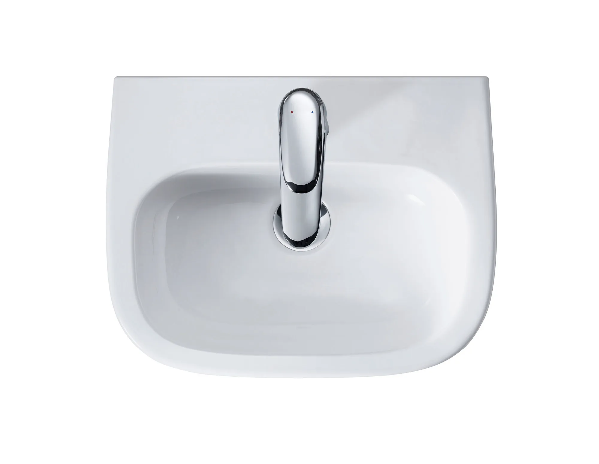 Handwaschbecken „D-Code“, Form rechteckig 45 × 34 cm Größe: 45 × 34 cm / Hahnlochposition: mittig Handwaschbecken „D-Code“, Form rechteckig 45 × 34 cm Größe: 45 × 34 cm / Hahnlochposition: mittig