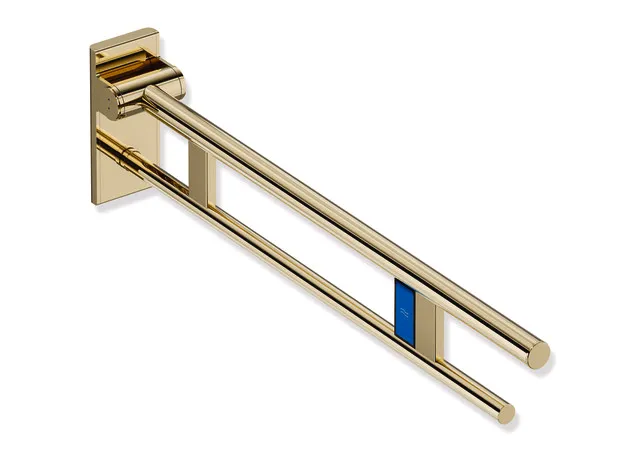 Mobiler Stützklappgriff Duo, Design A des Systems 900, Edelstahl, PVD, Ausladung 850 mm, mit Funk-Spülauslösung, Ausführung links, in Farbe CK (Messing glänzend)