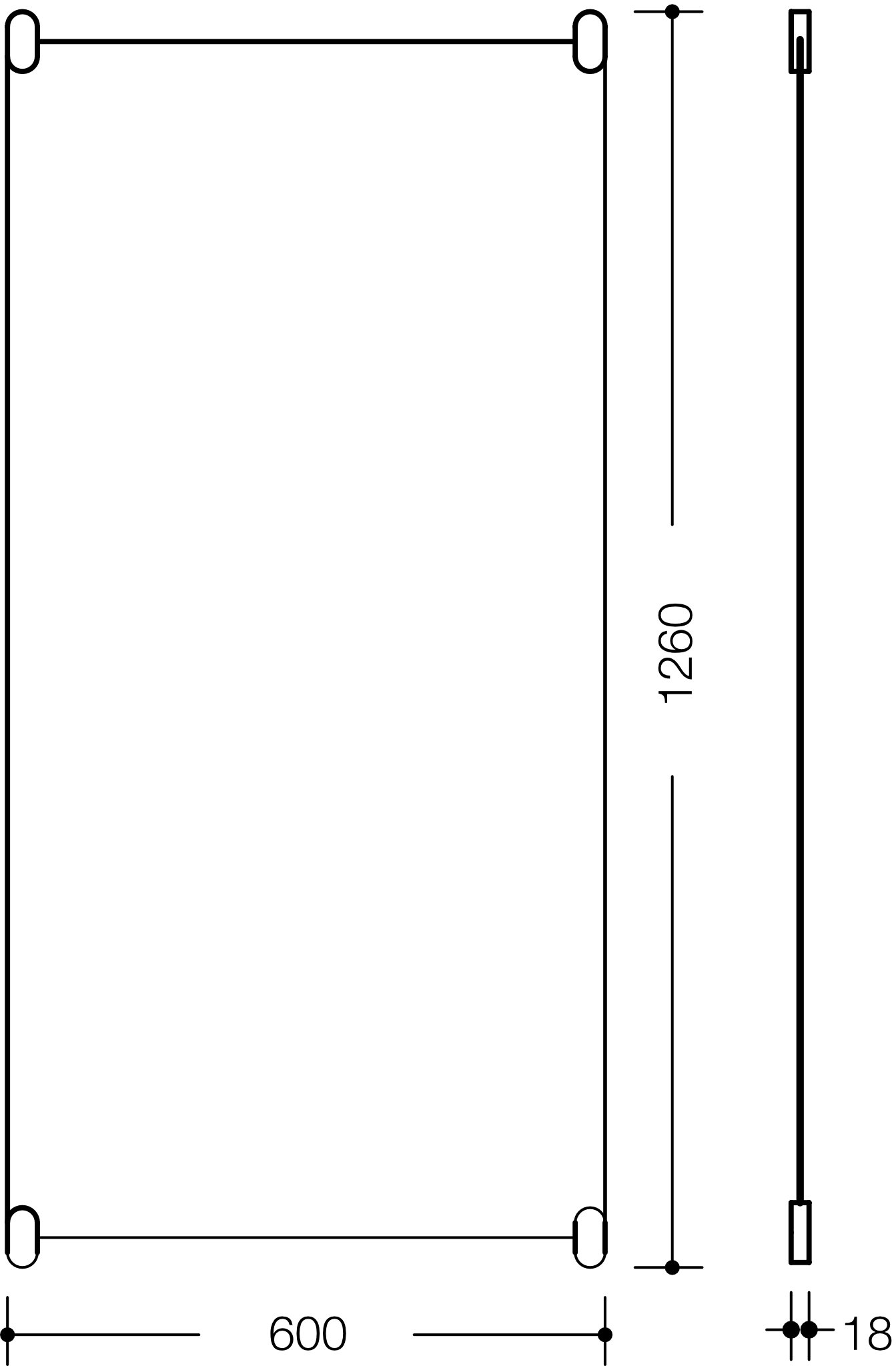 HEWI Spiegel „Serie 801“ 60 × 120 cm in Reinweiß