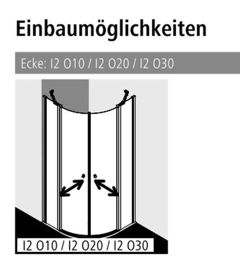 Kermi Duschdesign Viertelkreis-Duschkabine mit Pendeltüren mit Festfeldern für ungleichschenklige Wannen „IBIZA 2000“ Profile Weiß (RAL 9016), Anschlag links und rechts, Drehtür zweiteilig BV: 1175 - 875 mm WE