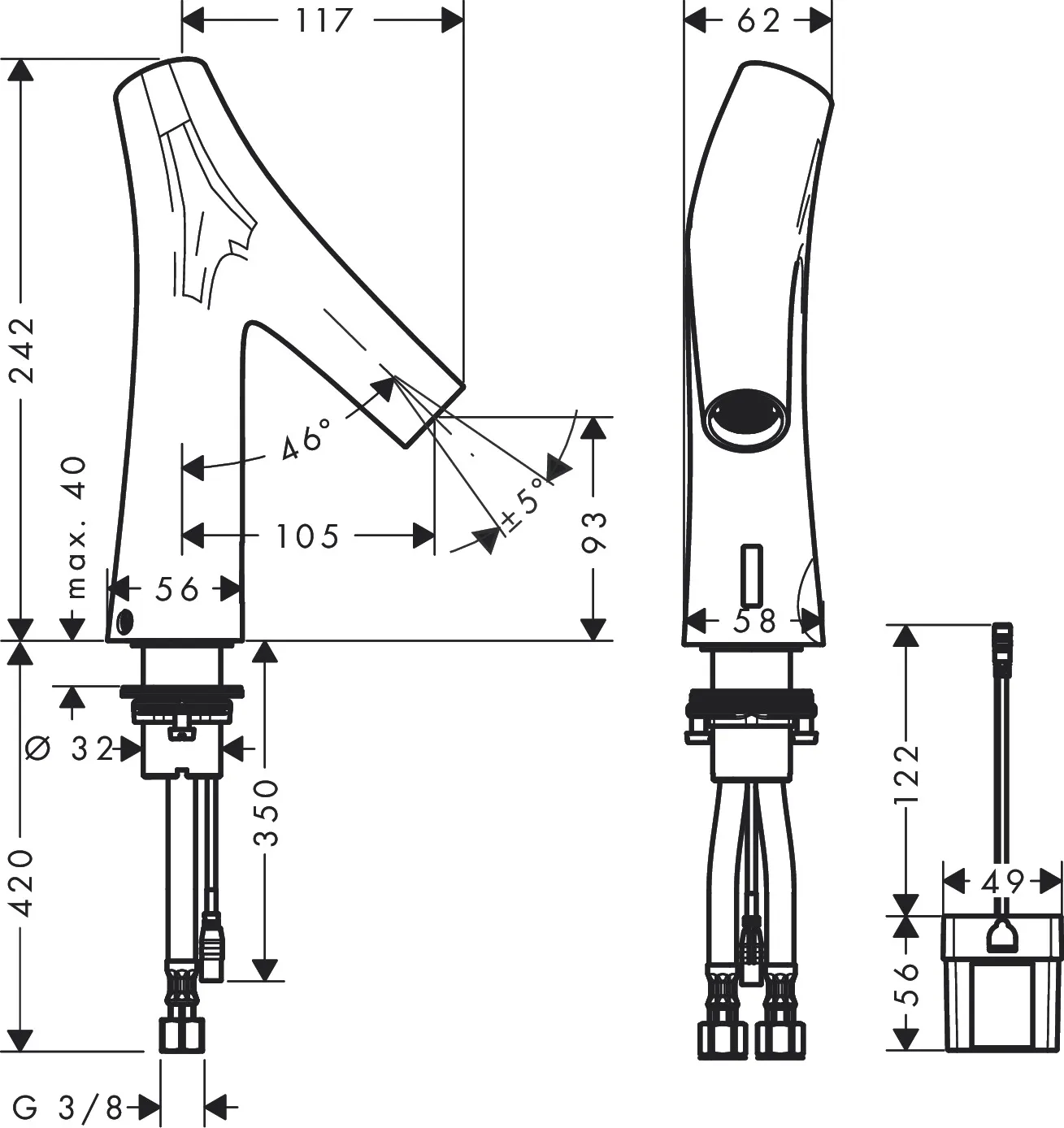 Waschtischmischer Axor Starck Organic Elektronik Batteriebetrieb chrom o.Temp. Waschtischmischer Axor Starck Organic Elektronik Batteriebetrieb chrom o.Temp.
