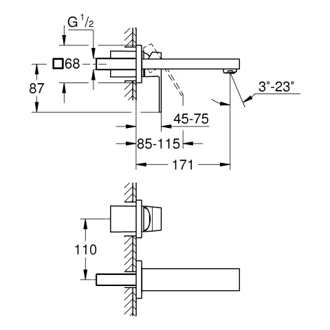 Grohe Eurocube 2-Loch-Waschtischbatterie, Wandmontage, chrom Grohe Eurocube 2-Loch-Waschtischbatterie, Wandmontage, chrom