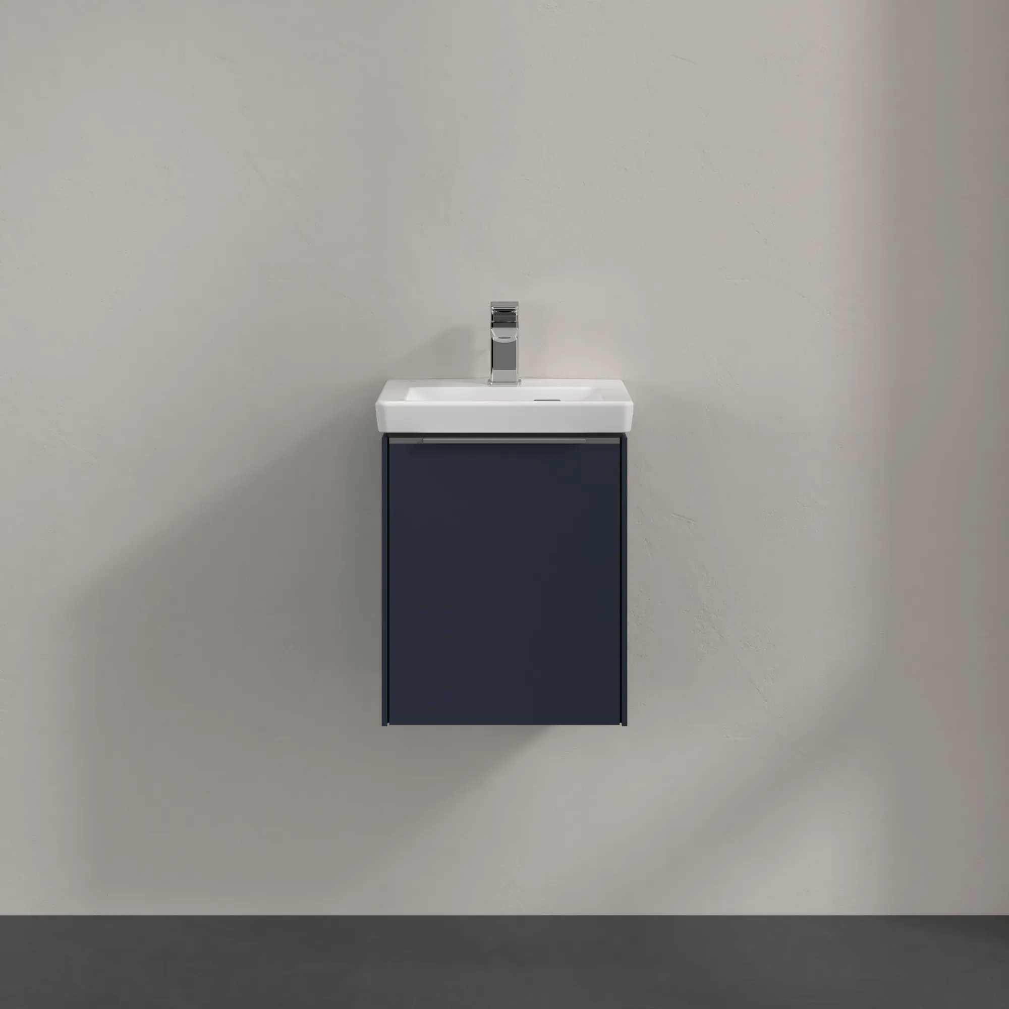 Villeroy & Boch Waschtischunterschrank mit Tür „Subway 3.0“ für Schrankwaschtisch 351 × 429 × 309 mm Marine Blue, 1 Tür, für Becken mittig, Anschlag links Villeroy & Boch Waschtischunterschrank mit Tür „Subway 3.0“ für Schrankwaschtisch 351 × 429 × 309 mm Marine Blue, 1 Tür, für Becken mittig, Anschlag links