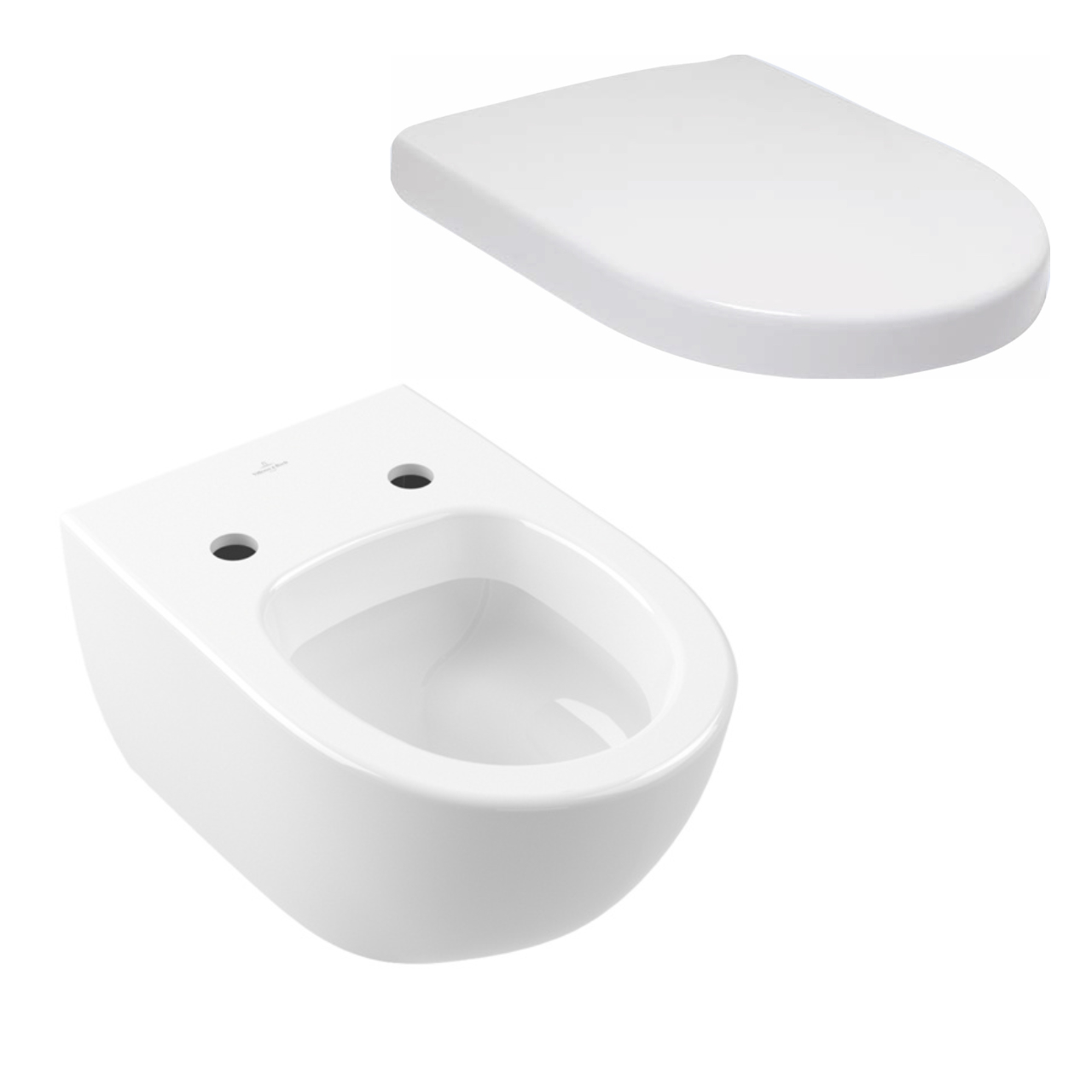 Set Wand-Tiefspül-WC „Subway 2.0“ 37,5 × 36 × 56,5 cm Abgang waagerecht, mit Spülrand mit Villeroy & Boch WC-Sitz „Subway 2.0“ inkl. Deckel 35,9 × 45,9 × 6 cm ,, Quick Release, Soft Closing