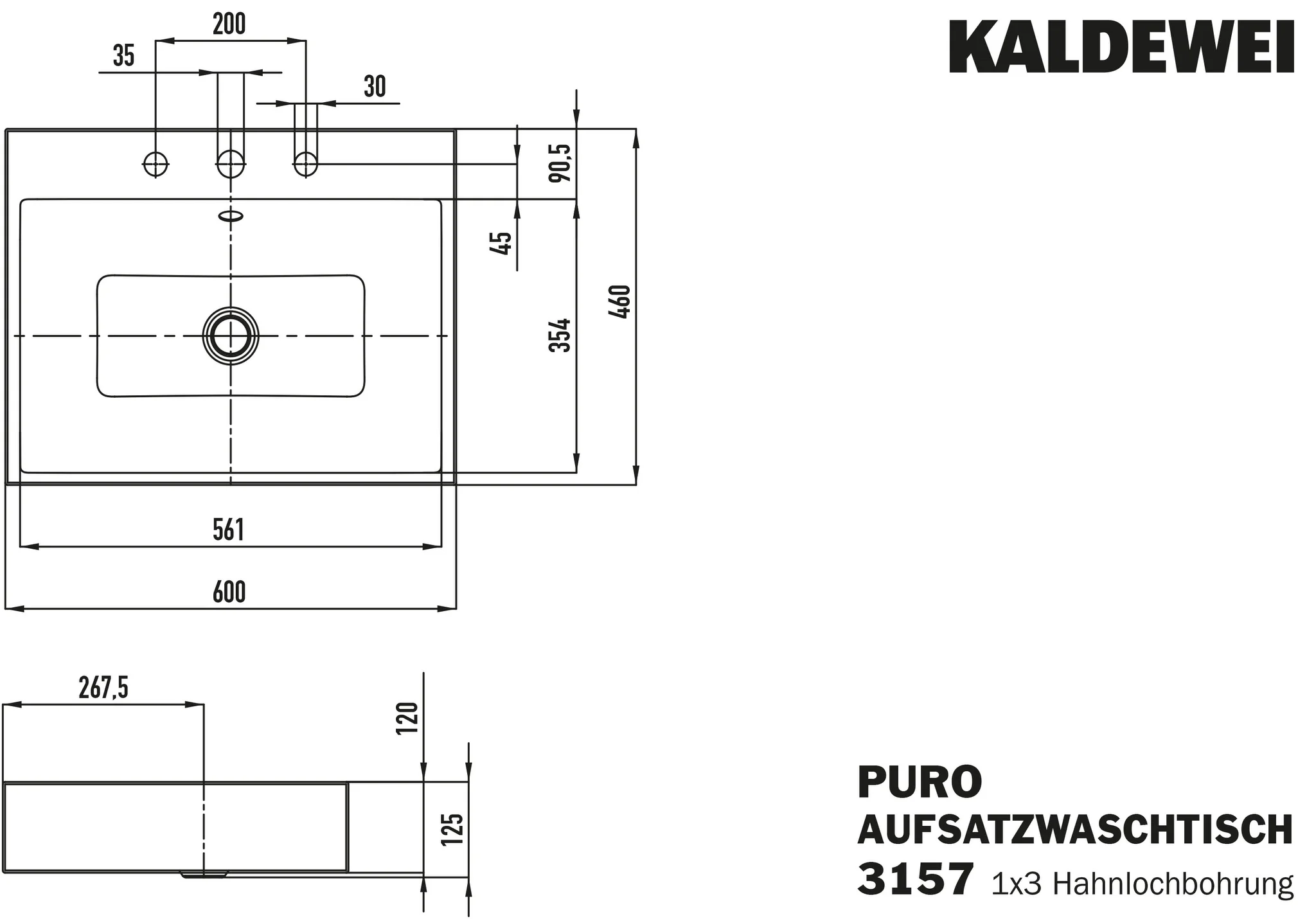 Kaldewei PURO Aufsatzwaschtisch, 3157, 600x460 mm, Randhöhe 120 mm, cool grey 70, Perl-Effekt, Antidröhn, 3er Hahnlochbohrung, mit Überlauf, Sichtteile chrom Kaldewei PURO Aufsatzwaschtisch, 3157, 600x460 mm, Randhöhe 120 mm, cool grey 70, Perl-Effekt, Antidröhn, 3er Hahnlochbohrung, mit Überlauf, Sichtteile chrom