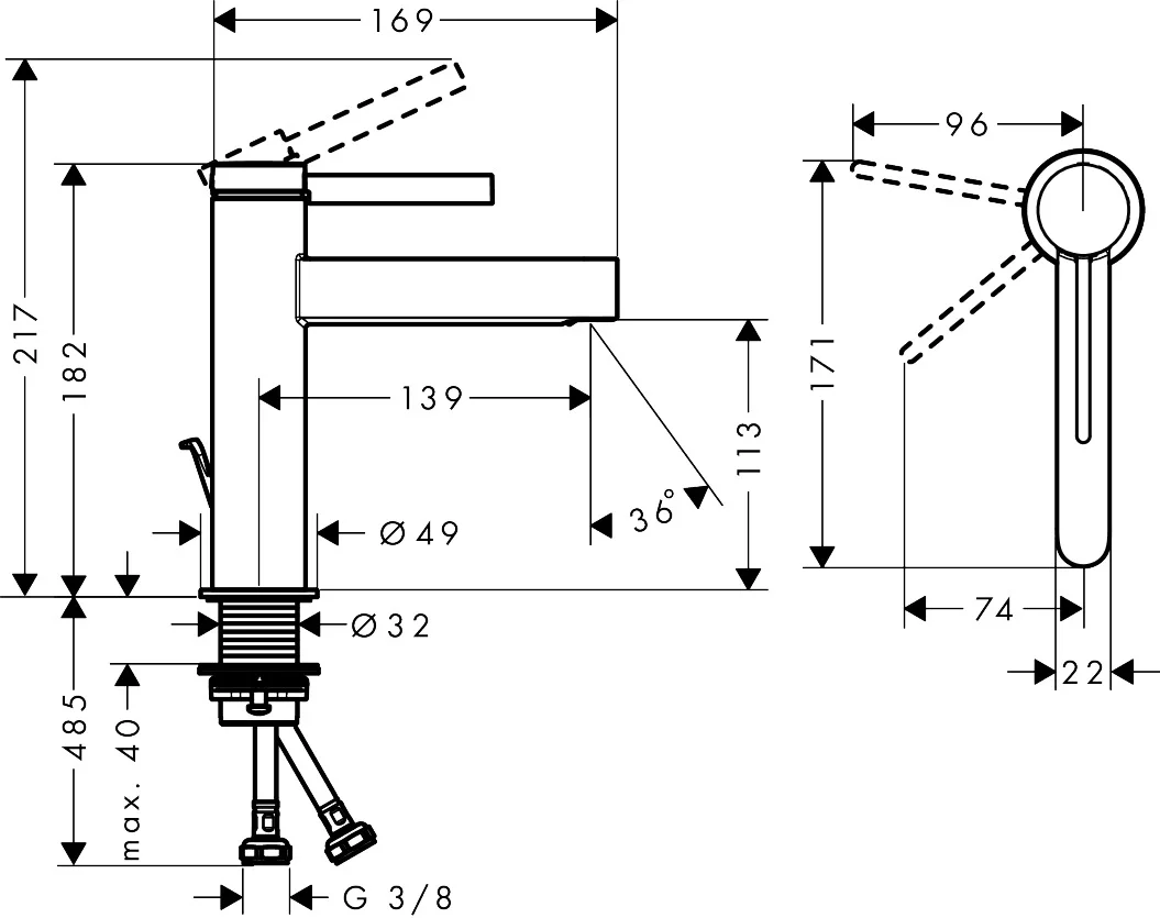 Hansgrohe Finoris Einhebel-Waschtischmischer 110 CoolStart mit Zugstangen-Ablaufgarnitur, Chrom, Ausladung 139 mm, Auslaufhöhe 113 mm Hansgrohe Finoris Einhebel-Waschtischmischer 110 CoolStart mit Zugstangen-Ablaufgarnitur, Chrom, Ausladung 139 mm, Auslaufhöhe 113 mm