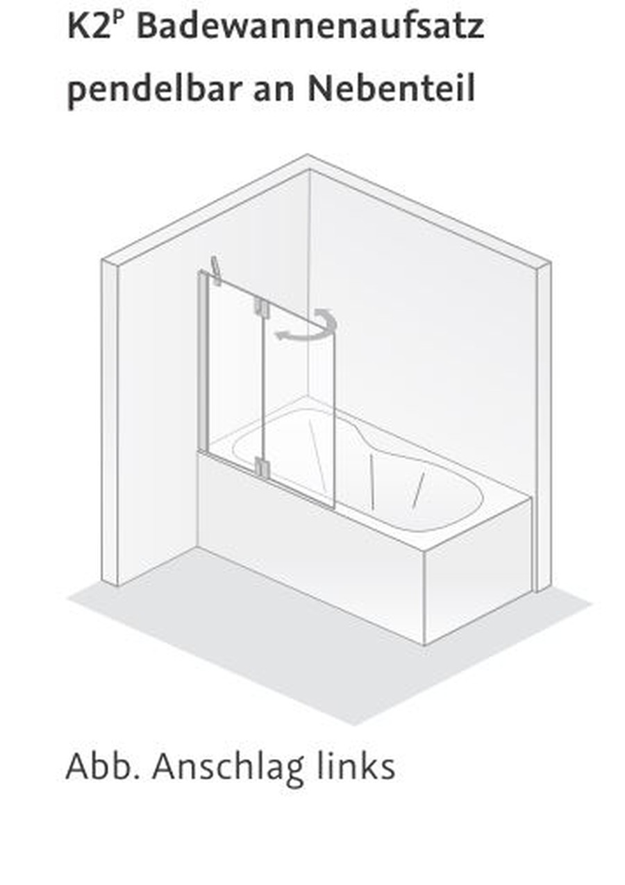 HSK Badewannenaufsatz pendelbar an Nebenteil 2-teilig „K2P“ Glas Mattierung mittig (65 cm), Profile Chromoptik (Alu Hochglanz poliert) HSK Badewannenaufsatz pendelbar an Nebenteil 2-teilig „K2P“ Glas Mattierung mittig (65 cm), Profile Chromoptik (Alu Hochglanz poliert)