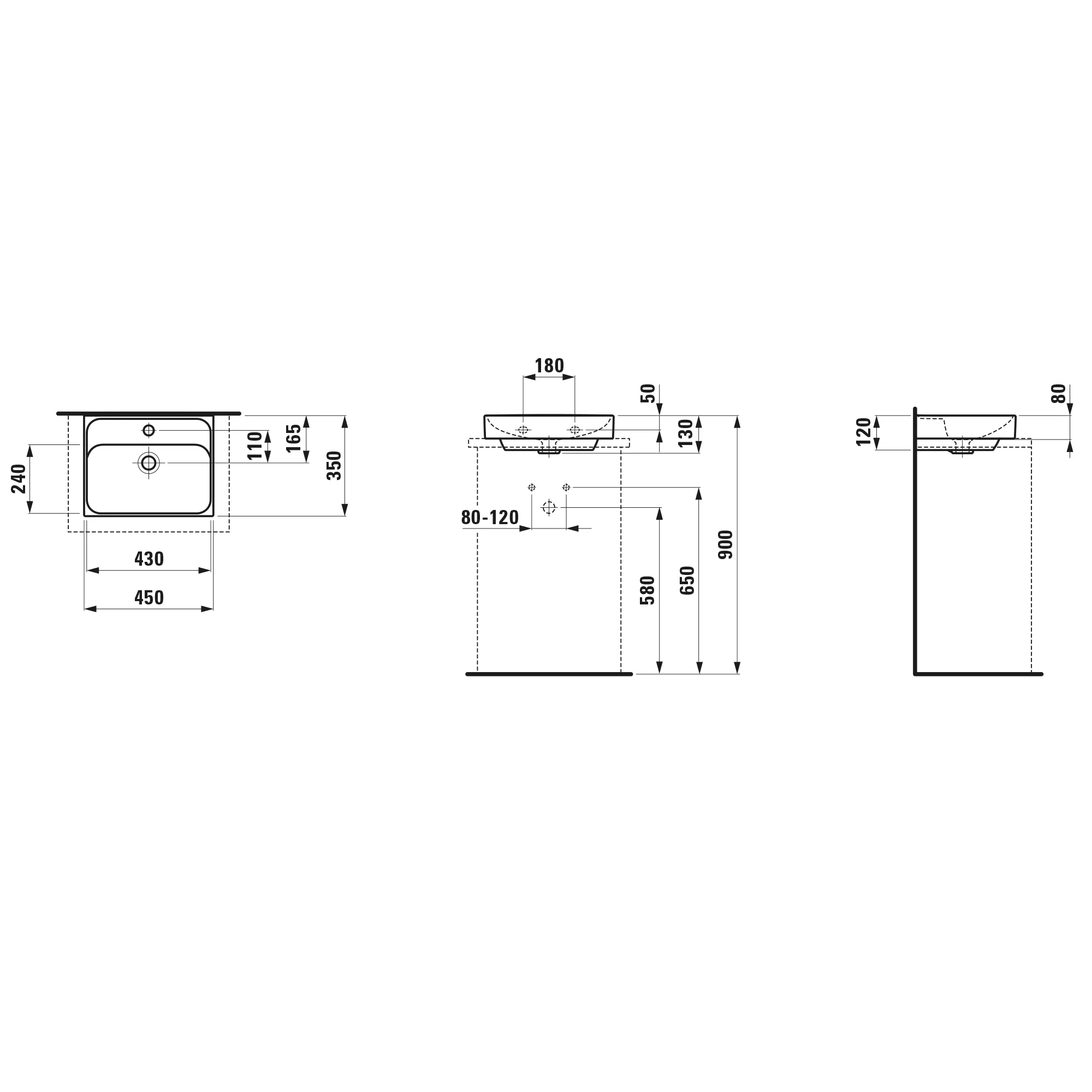 Aufsatz-Handwaschbecken, MEDA, 350x450x130, 1 Hahnloch mit Überlauf, weiß