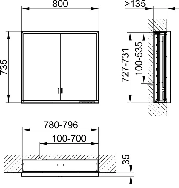 KEUCO ROYAL LUMOS Spiegelschrank Wandeinbau 2-türig lange Tür silber-eloxiert KEUCO ROYAL LUMOS Spiegelschrank Wandeinbau 2-türig lange Tür silber-eloxiert