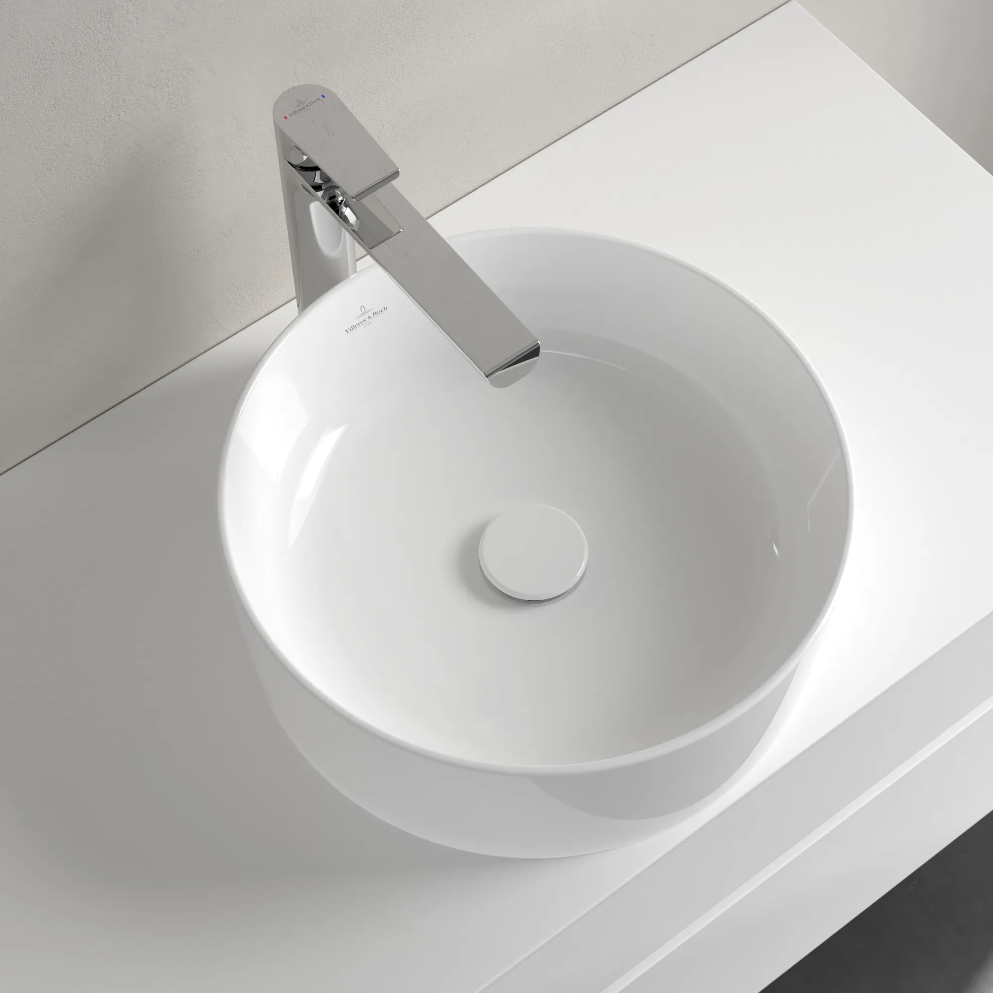 Villeroy & Boch Aufsatzwaschtisch rund aus TitanCeram „Collaro“ ⌀ 400 mm, ohne Hahnlochbohrung in Weiß Alpin Villeroy & Boch Aufsatzwaschtisch rund aus TitanCeram „Collaro“ ⌀ 400 mm, ohne Hahnlochbohrung in Weiß Alpin