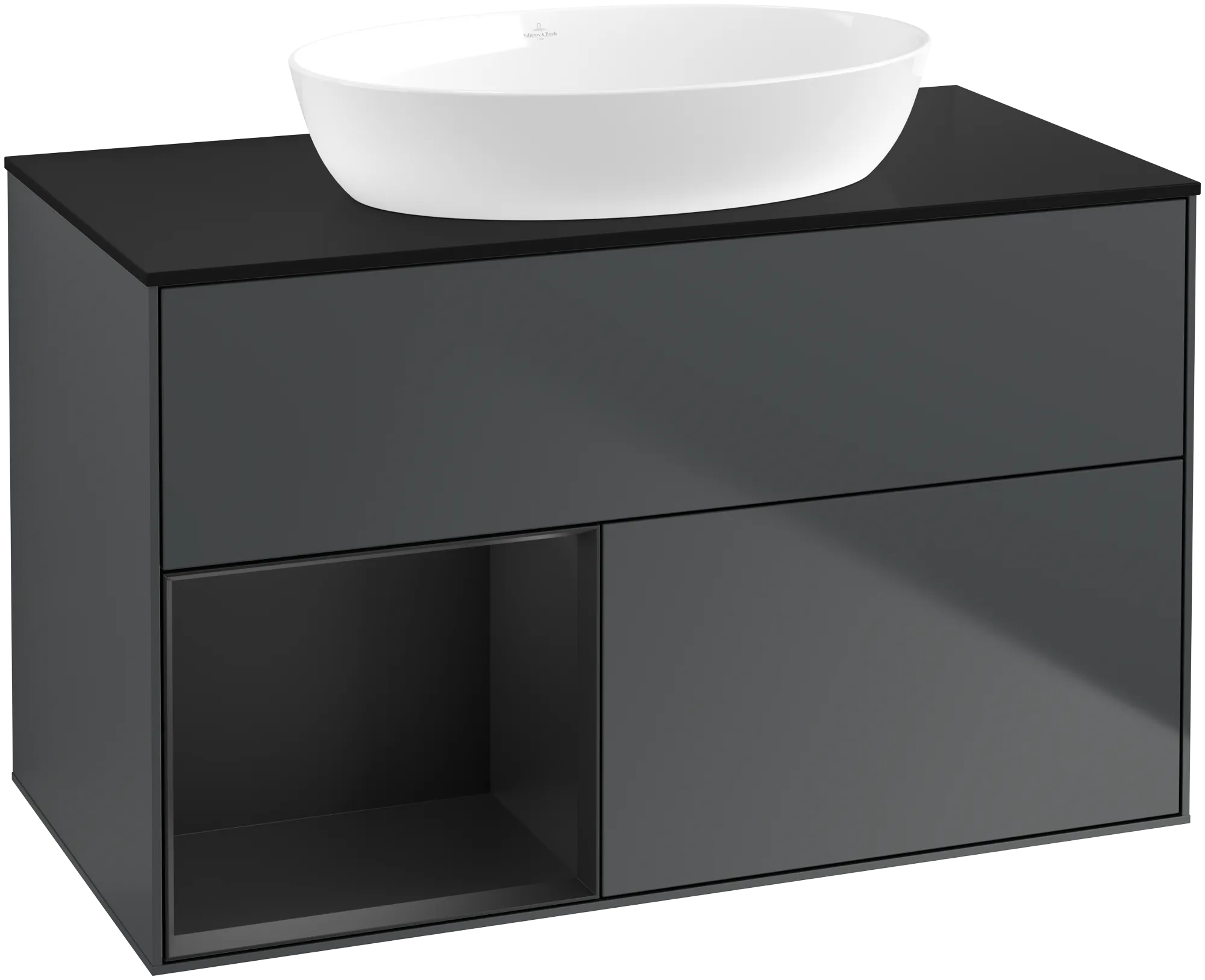 Villeroy & Boch Finion Waschbeckenunterschrank GA1, 1000 x 603 x 501 mm, Midnight Blue Matt Lacquer / Black Matt Lacquer / Glass Black Matt