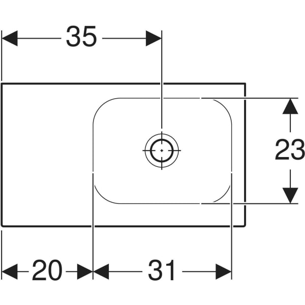 Wandwaschtisch mit Ablagefläche „iCon Light“, rechteckig, Ablagefläche links, mittig 53 × 31 cm mit KeraTect®