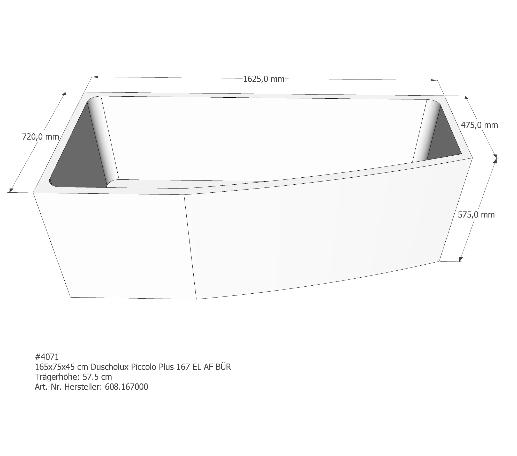 Badewannenträger für Duscholux Piccolo Plus 167 165 × 75 × 45 cm Badewannenträger für Duscholux Piccolo Plus 167 165 × 75 × 45 cm
