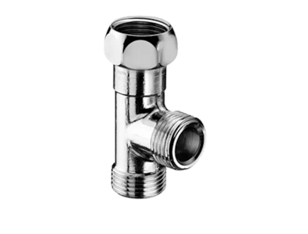 T-Stück, Überwurfmutter DN 10 G 3/8 IG, 2x DN 10 G 3/8 AG, chrom