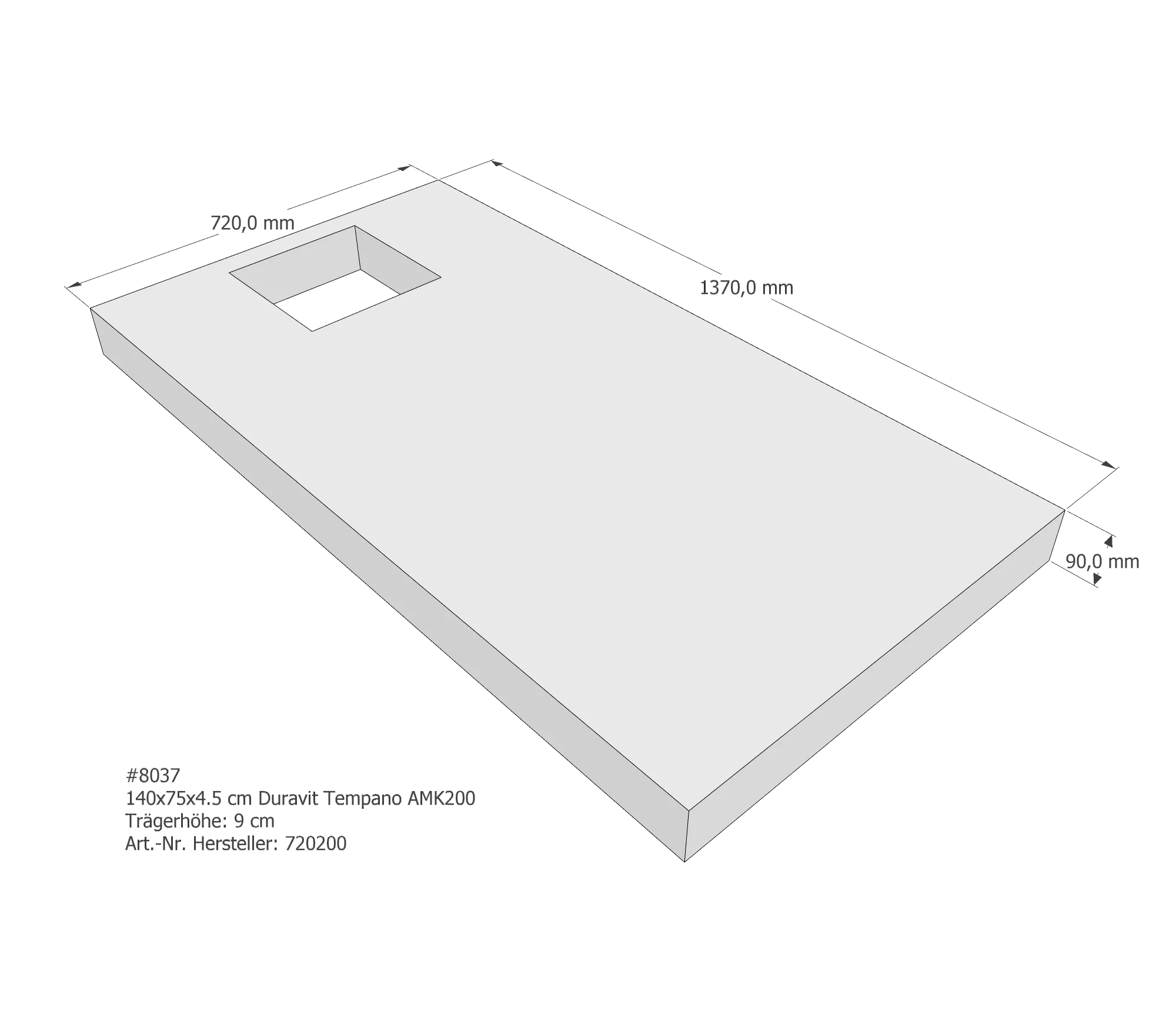 Duschwannenträger für Duravit Tempano 140 × 75 × 4,5 cm Breite: 75 cm / Länge: 140 cm