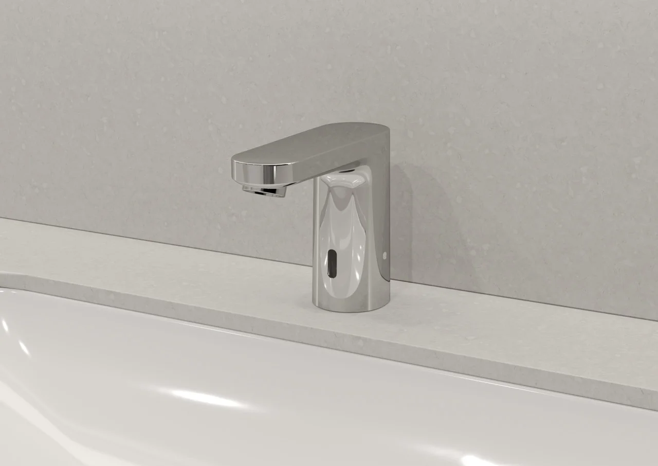 Hansgrohe Vernis Blend Elektronik-Waschtischmischer, Chrom, Ausladung 112 mm, Normalstrahl, schwenkbarer Strahlformer, Temperaturvoreinstellung, Batteriebetrieb