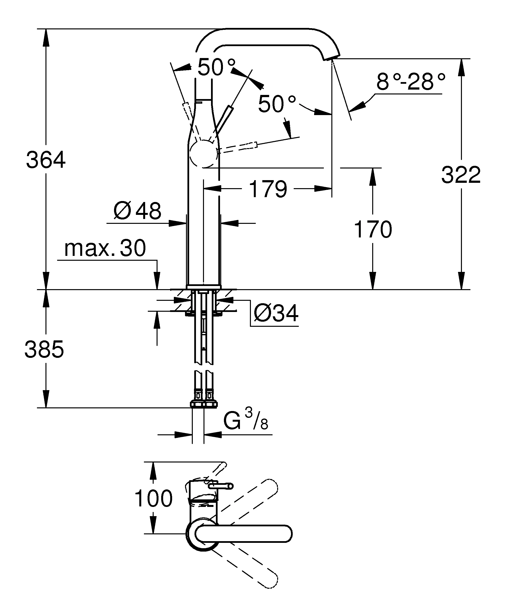 Einhand-Waschtischbatterie Essence 24170_1, XL-Size, für freistehende Waschschüsseln, glatter Körper, Professional Edition, chrom