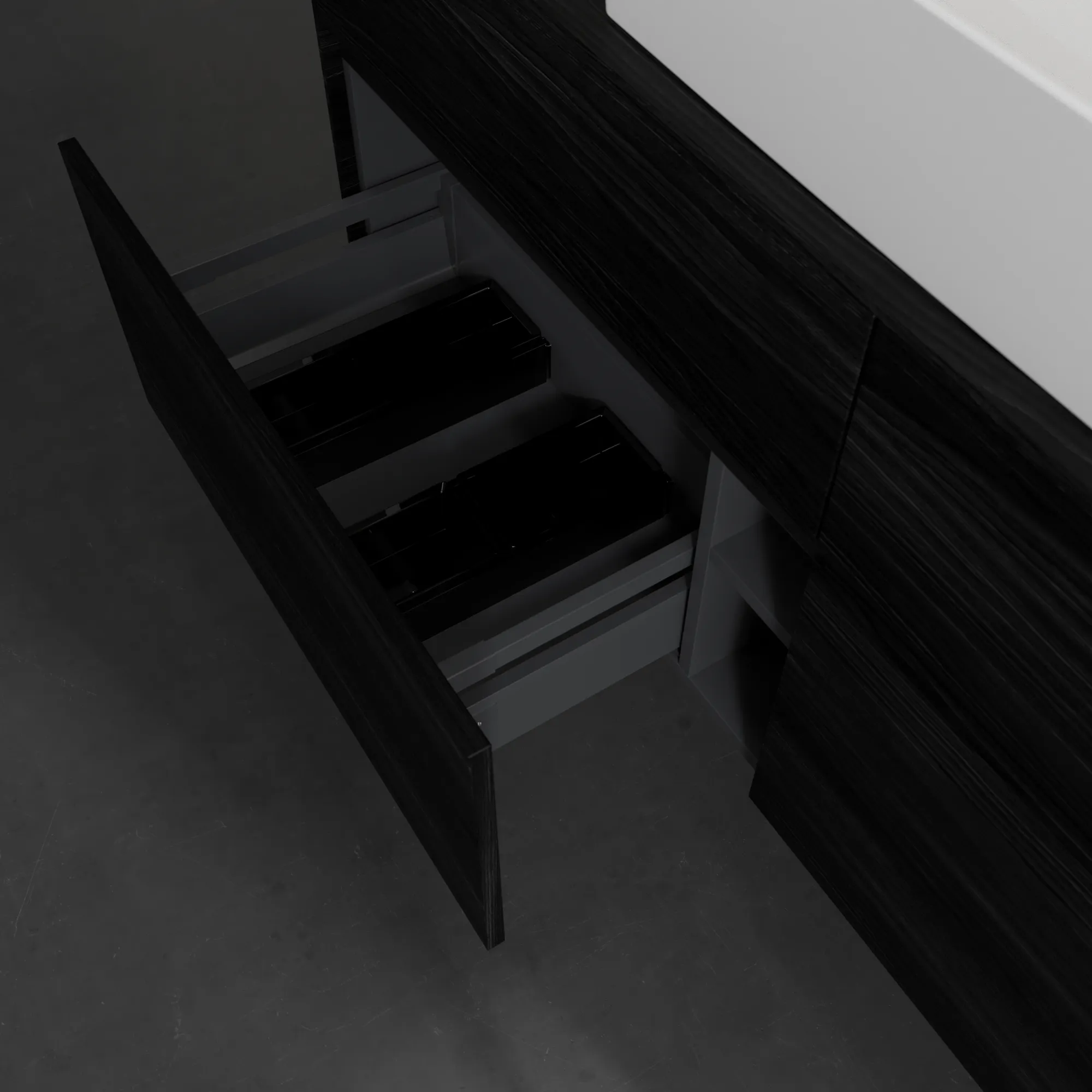 Villeroy & Boch Waschtischunterschrank „Collaro“ 1400 × 548 × 500 mm Black Oak, mit Beleuchtung, für Becken mittig