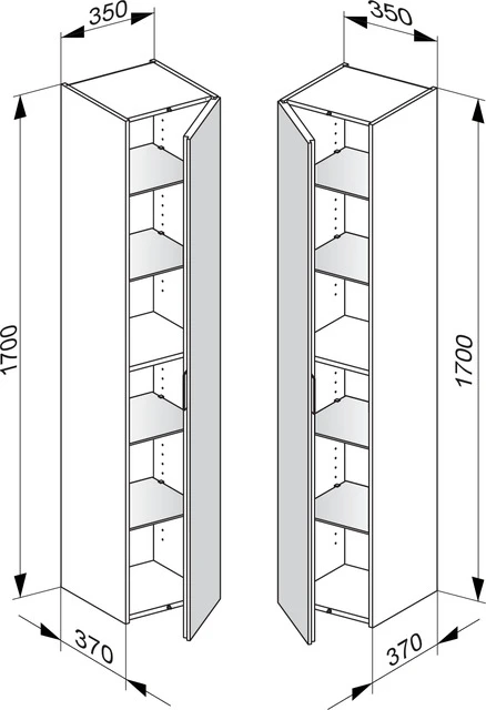 Edition 11 Hochschrank 1-türig, Anschlag links 350 x 1700 x 370 mm cashmere/Glas cashmere