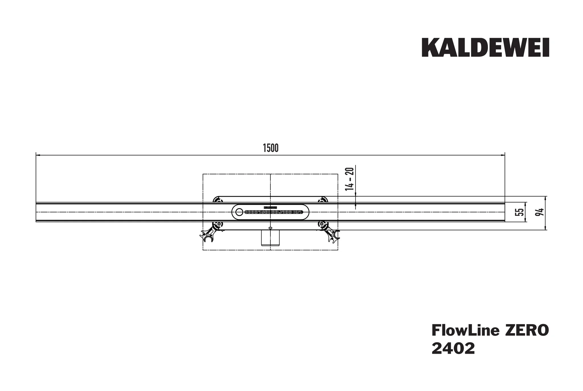 Kaldewei FlowLine ZERO Duschprofil, 1500 mm, schwarz matt, 55 mm Breite, Edelstahl, ablängbar