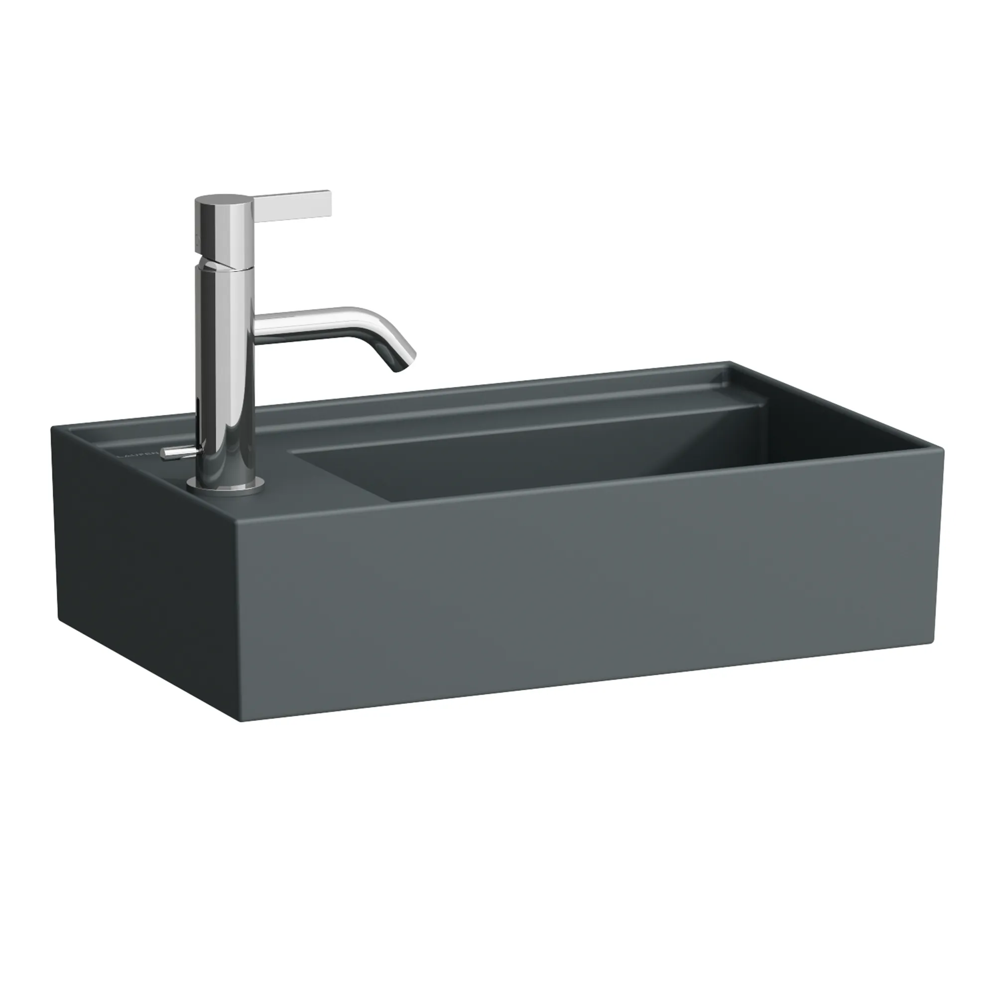 Handwaschbecken Kartell • 280x460x150 asymmetrisch 1 Hahnloch ohne Überlauf mit Armaturenbank links weiß