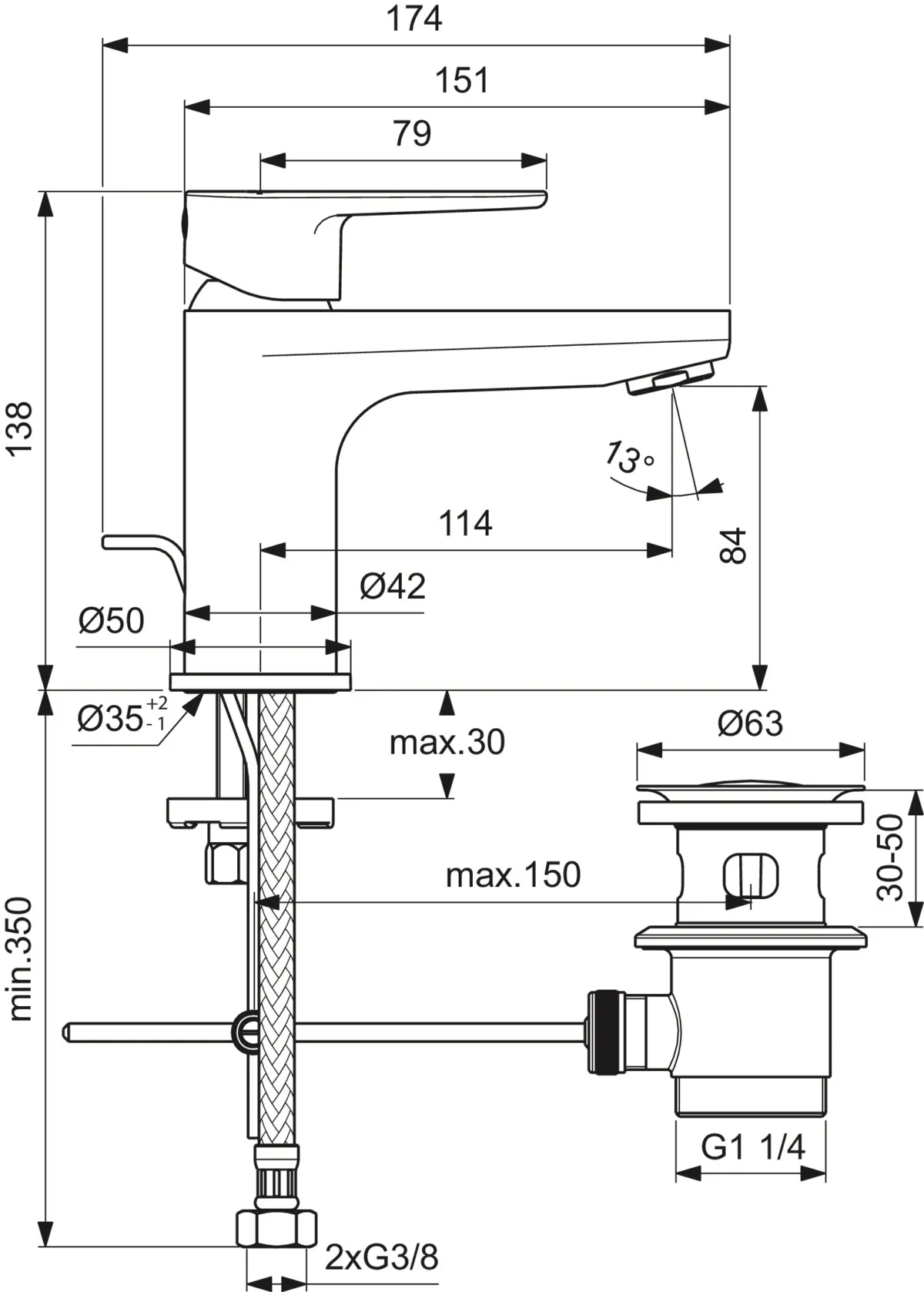 Waschtischarmatur Cerafine O, H80, mit Ablaufgarnitur, Ausladung 114mm, Chrom Waschtischarmatur Cerafine O, H80, mit Ablaufgarnitur, Ausladung 114mm, Chrom
