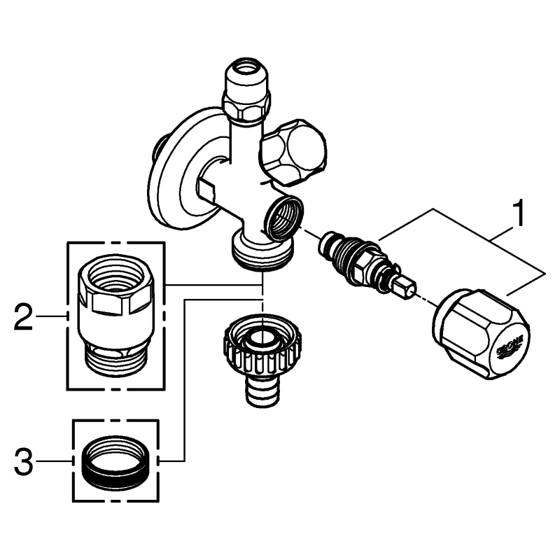 Original WAS Kombi-Eckventil 22036, selbstdichtendes Anschlussgewinde, Wandanschluss 1/2″, Abgang 3/8″, Abgang 3/4" mit Schlauchanschluss, Quetschverschraubung ⌀ 10 mm Original WAS Kombi-Eckventil 22036, selbstdichtendes Anschlussgewinde, Wandanschluss 1/2″, Abgang 3/8″, Abgang 3/4" mit Schlauchanschluss, Quetschverschraubung ⌀ 10 mm