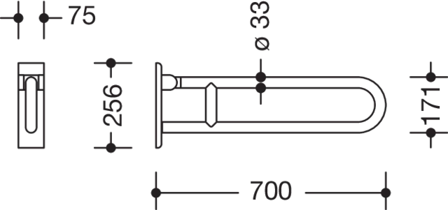 Stützklappgriff, drehbar, Serie 805 Classic, Edelstahl, schliff, Ausladung 700 mm 805.50.110 SONDERPREIS