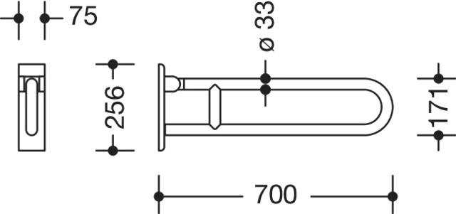 HEWI Stützklappgriff, drehbar, Edelstahl, Ausladung 700 mm HEWI Stützklappgriff, drehbar, Edelstahl, Ausladung 700 mm