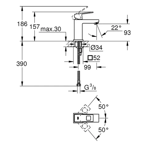 Grohe Eurocube Einhand-Waschtischbatterie, S-Size, Einlochmontage, chrom Grohe Eurocube Einhand-Waschtischbatterie, S-Size, Einlochmontage, chrom