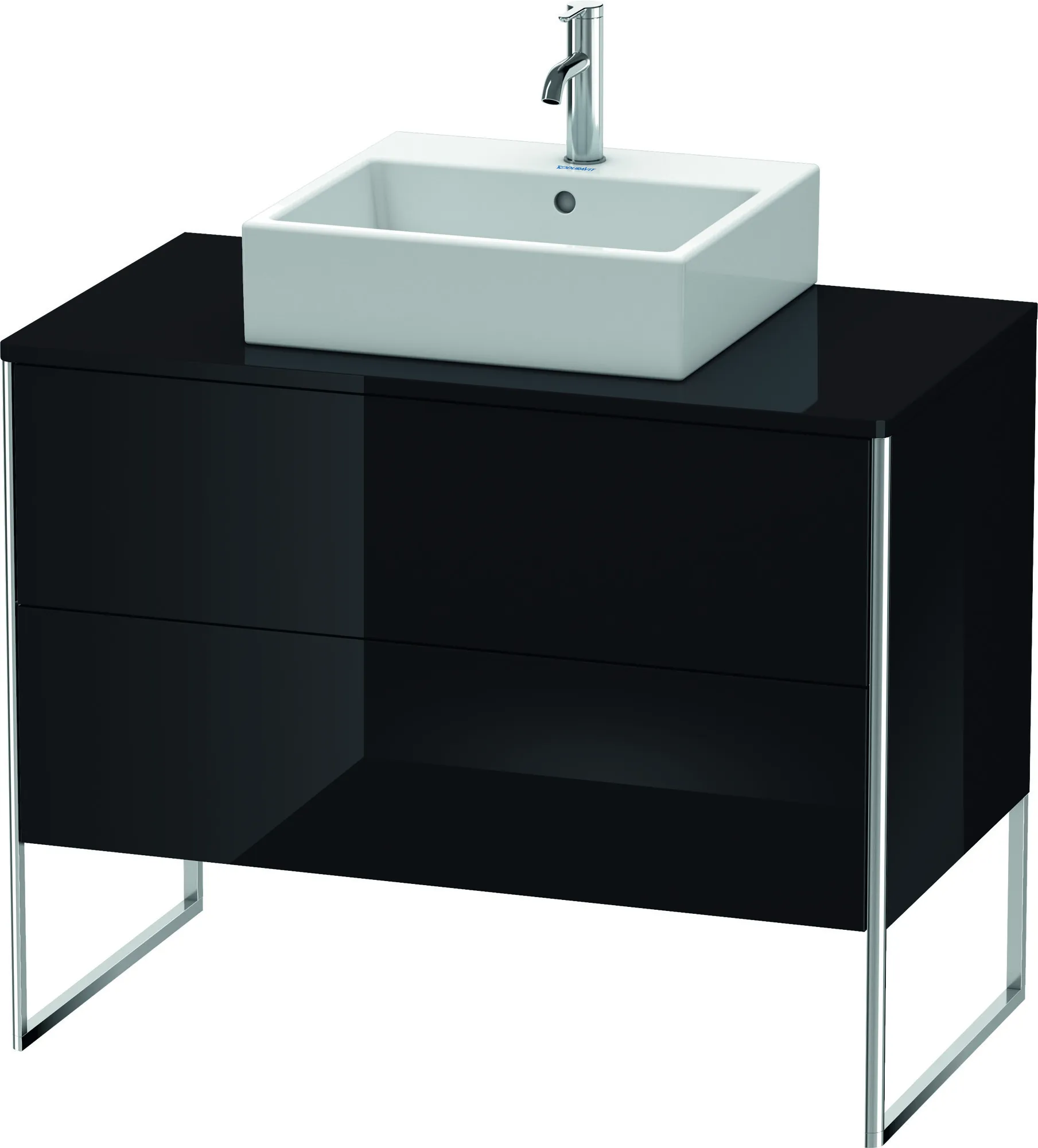 Duravit Waschtischunterschrank bodenstehend „XSquare“ 100 × 77,8 × 54,8 cm Schwarz Hochglanz Becken: mittig / Front- & Korpusfarbe: Schwarz Hochglanz / Größe: 100 × 54,8 × 77,8 cm / Oberfläche: Lack / Profile: Chrom / Schubladen: 2