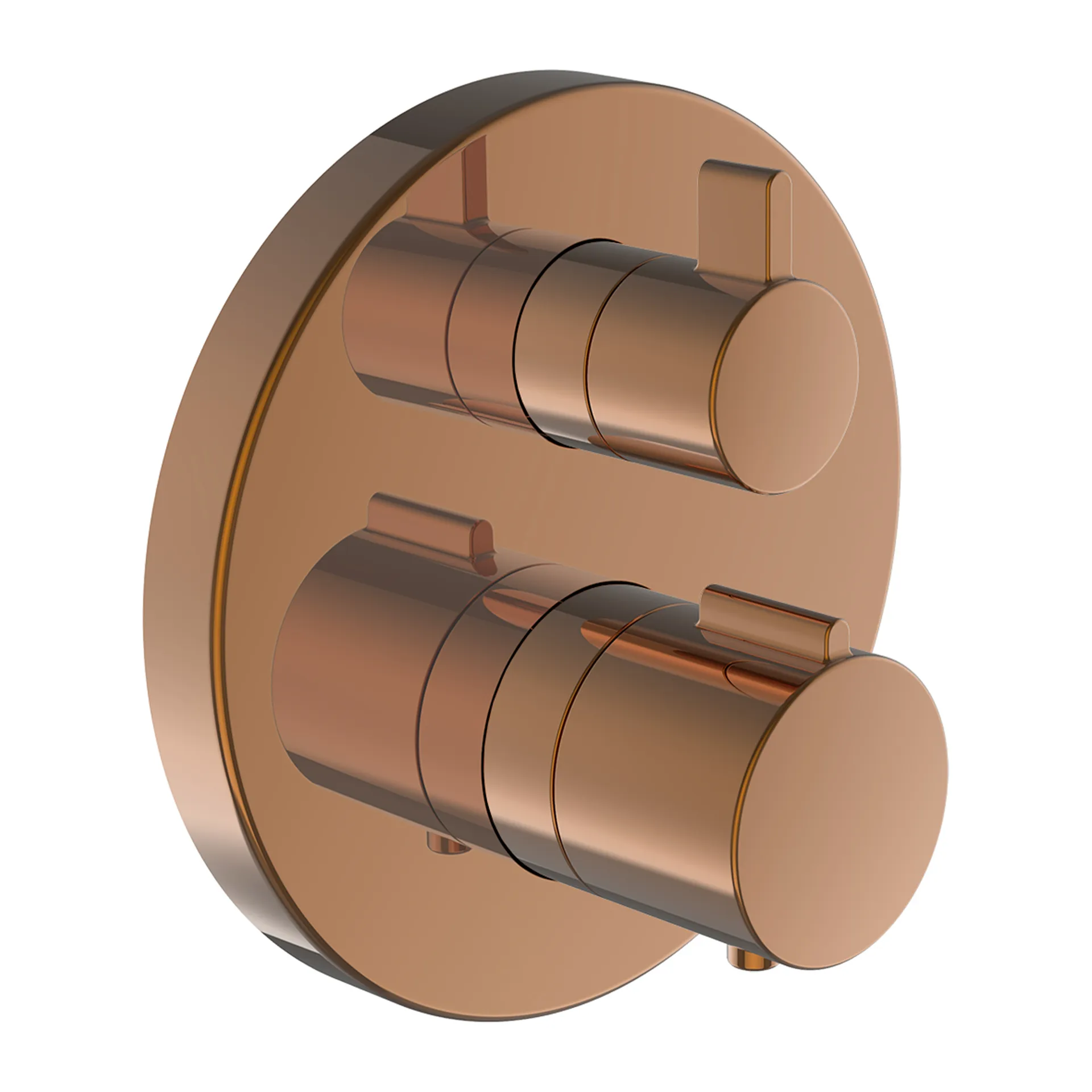 2-Griff-Wannenthermostat, Unterputz, TWINTHERM zu Simibox Standard und Simibox Light, 2 Mischwasserabgänge Sicherheitstaste (38°C) 2-Wege-Mengenregulierung Thermostatische Patrone Temperaturgriff komplett Mengengriff komplett PVD Roségold