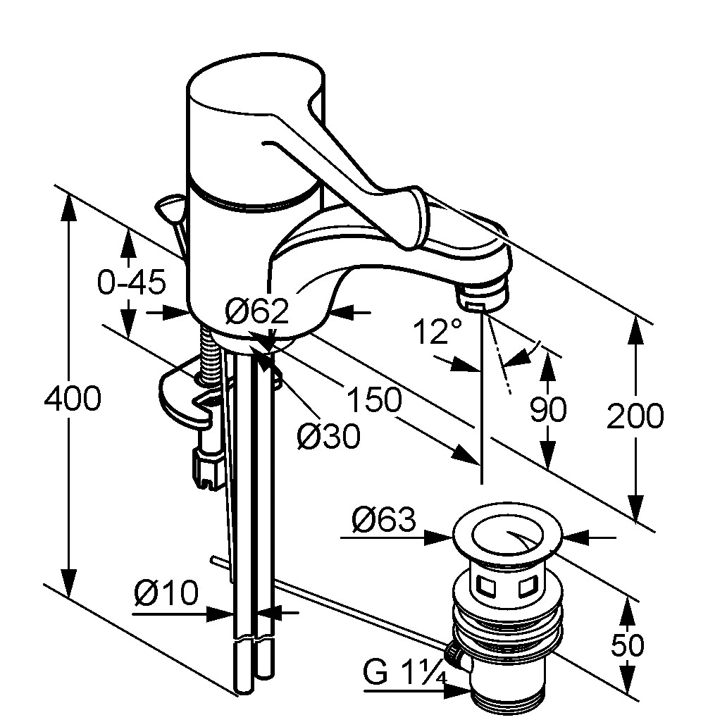 Kludi MEDI CARE WT-EHM DN 15 Klinik Armhebel Ablg. chrom, Waschtisch-Armatur DN 15 Kludi MEDI CARE WT-EHM DN 15 Klinik Armhebel Ablg. chrom, Waschtisch-Armatur DN 15