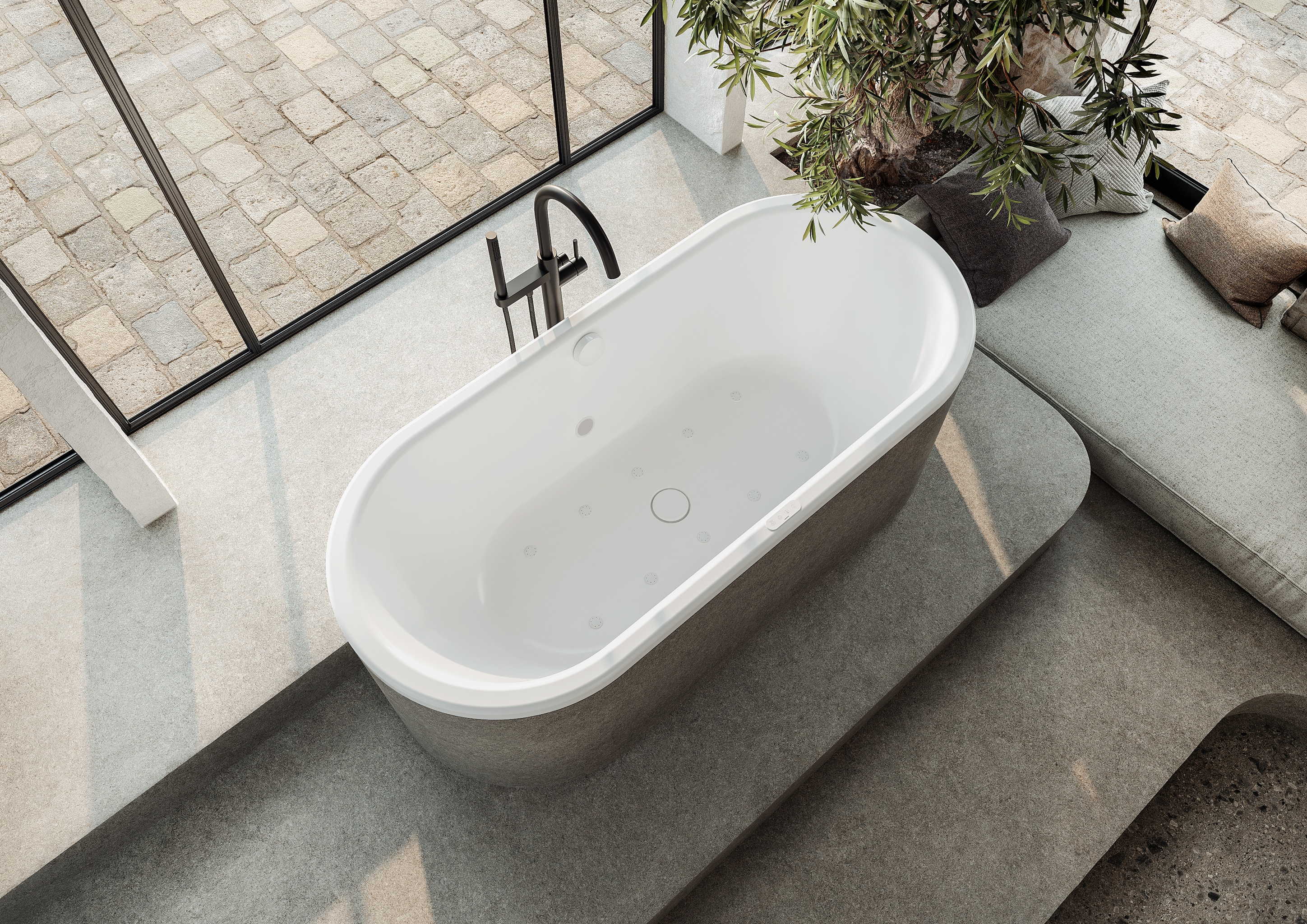 Kaldewei Badewanne „Centro Duo Oval“ oval 180 × 80 cm, mit Überlauf, ohne Wannenträger in alpinweiß