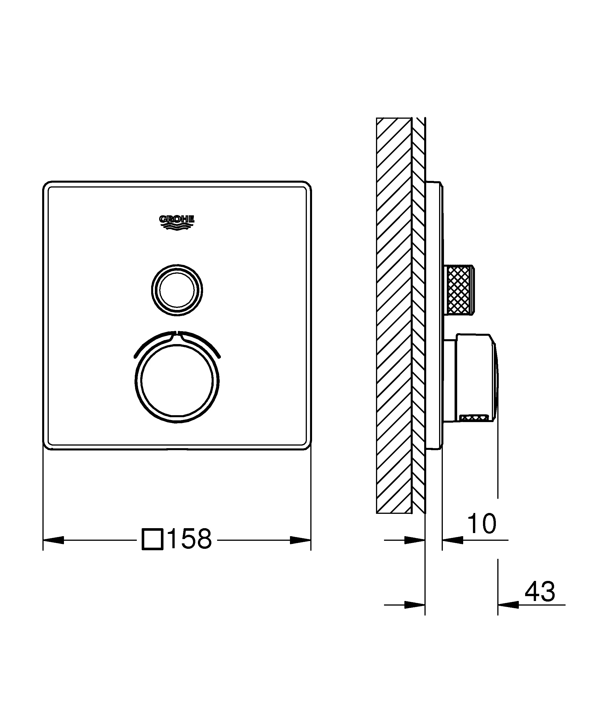 Unterputzmischer SmartControl 29147, mit einem Absperrventil, Fertigmontageset für Rapido SmartBox, Wandrosette eckig, chrom