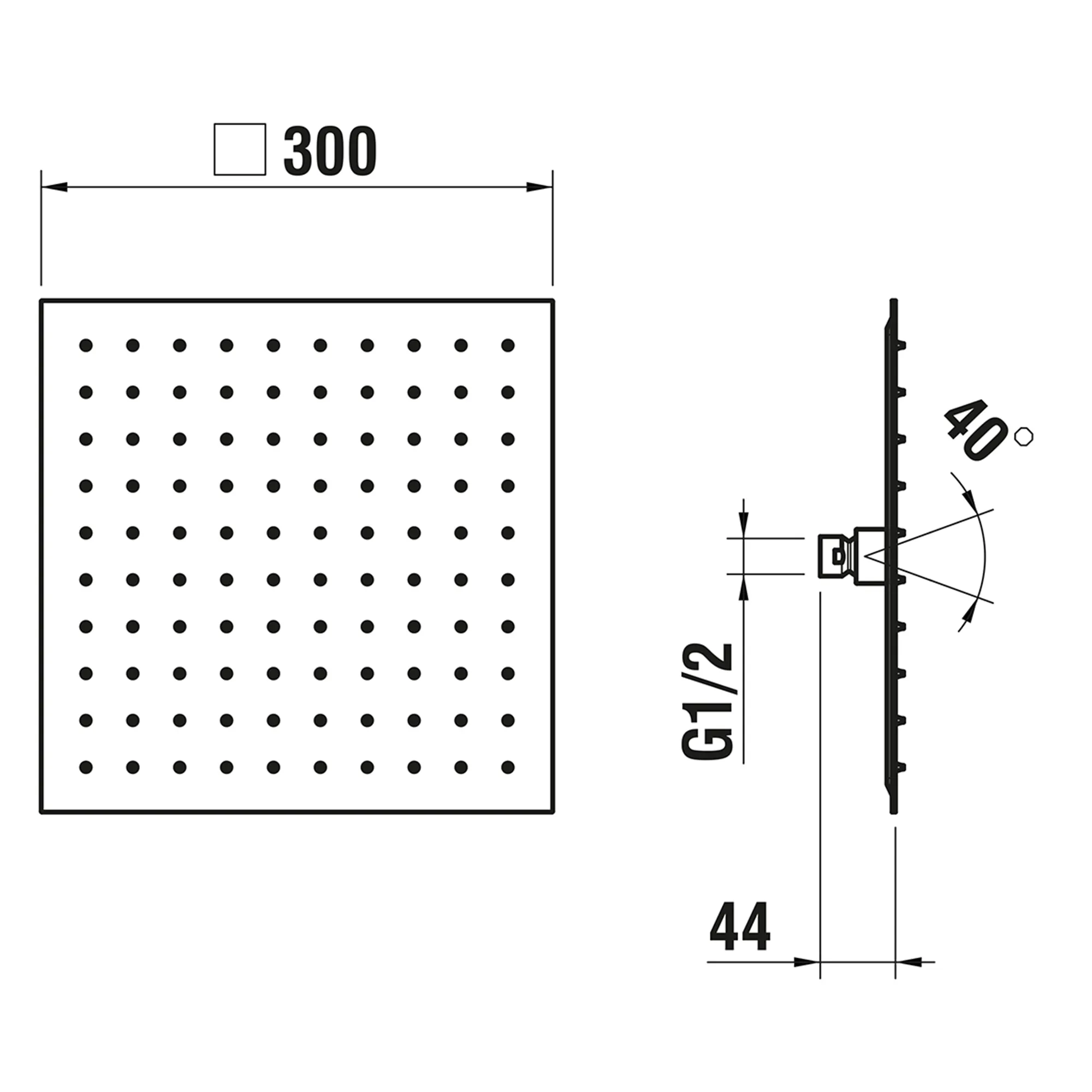 Laufen QUADRIGA Kopfbrause 300 x 300mm, Edelstahl, Ohne Brausenarm, RubiClean Selbstreinigender Strahlformer Laufen QUADRIGA Kopfbrause 300 x 300mm, Edelstahl, Ohne Brausenarm, RubiClean Selbstreinigender Strahlformer