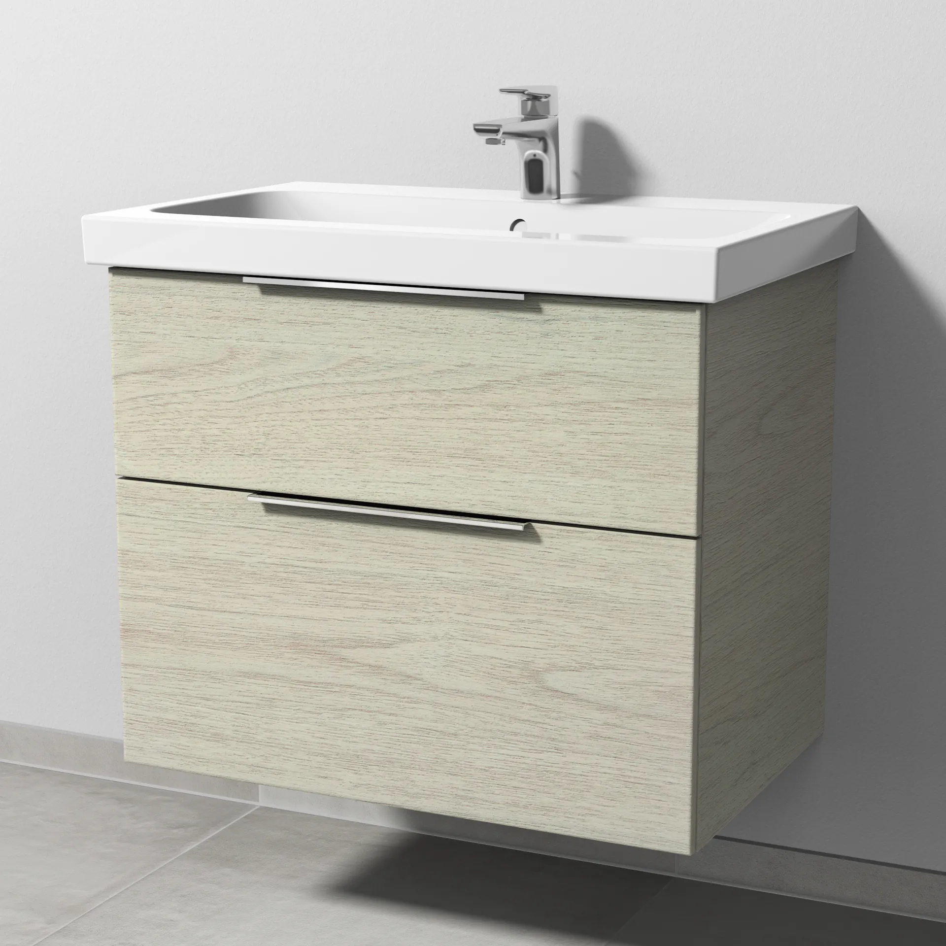 Sanipa Waschtischunterschrank „3way“ 700 × 591 × 462 mm in White Oak, Becken mittig, mit Hahnlochbohrung Sanipa Waschtischunterschrank „3way“ 700 × 591 × 462 mm in White Oak, Becken mittig, mit Hahnlochbohrung