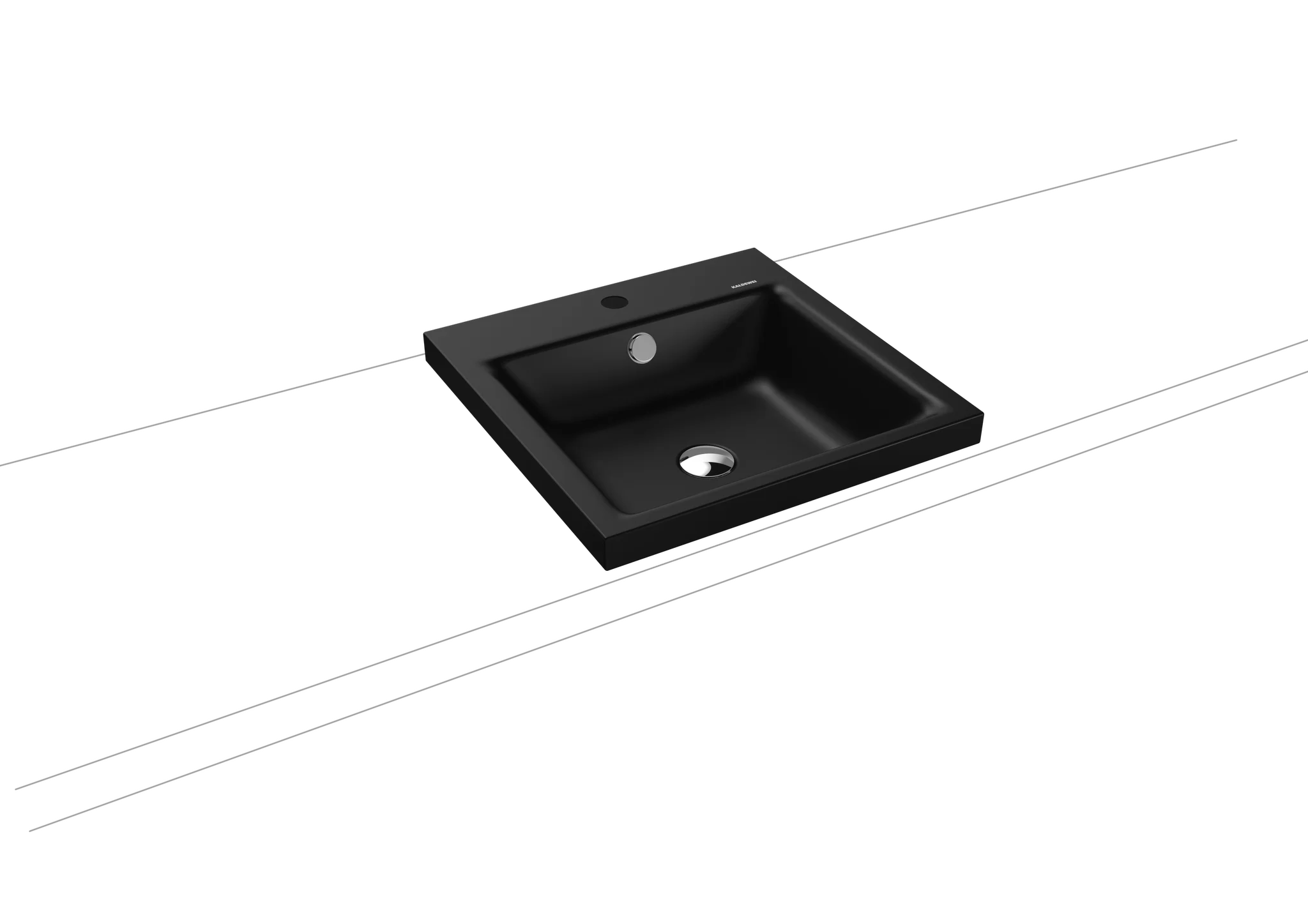 Kaldewei PURO Aufsatzwaschtisch, 460x460 mm, Randhöhe 40 mm, cool grey 90, Perl-Effekt, Antidröhn mit 1er Hahnlochbohrung, mit Überlauf, Sichtteile schwarz matt 100