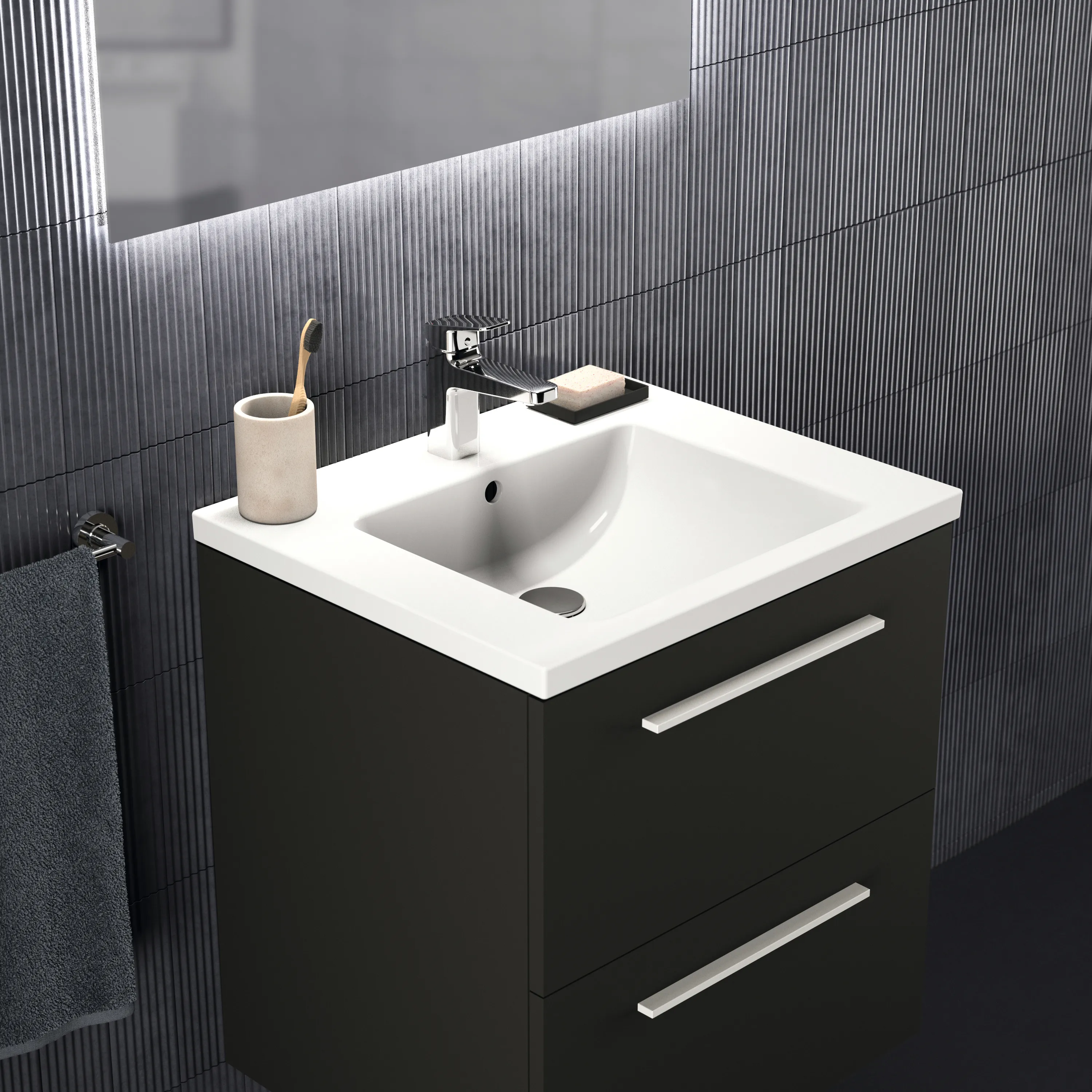 Ideal Standard Möbelwaschtischunterschrank i.life B 2 Auszüge 600x505x630mm Carbongrau matt Ideal Standard Möbelwaschtischunterschrank i.life B 2 Auszüge 600x505x630mm Carbongrau matt