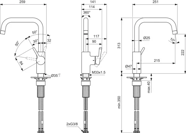 Ideal Standard Einhand-Küchenarmatur „Ceralife“ Ausladung 215 mm